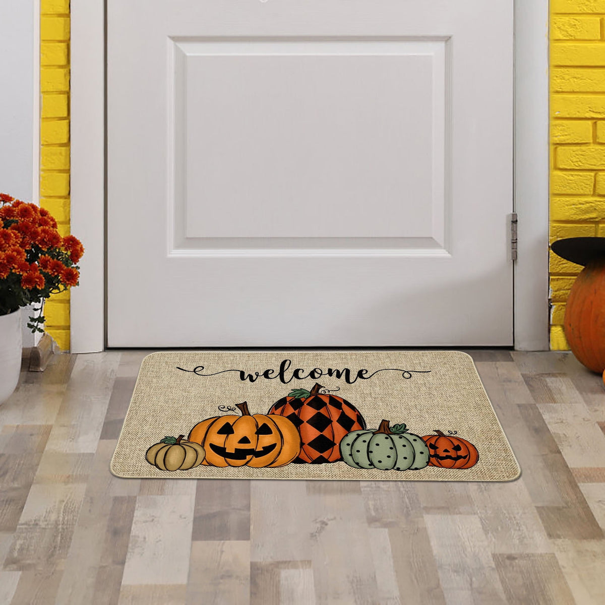 Kbndieu Halloween Door Mat, Halloween Pumpkin Rug Welcome Mats Outdoor for Front Door, Non Slip Floor Door Mat for Outside Front Porch Entryway Decor, 24 x 16 Inch
