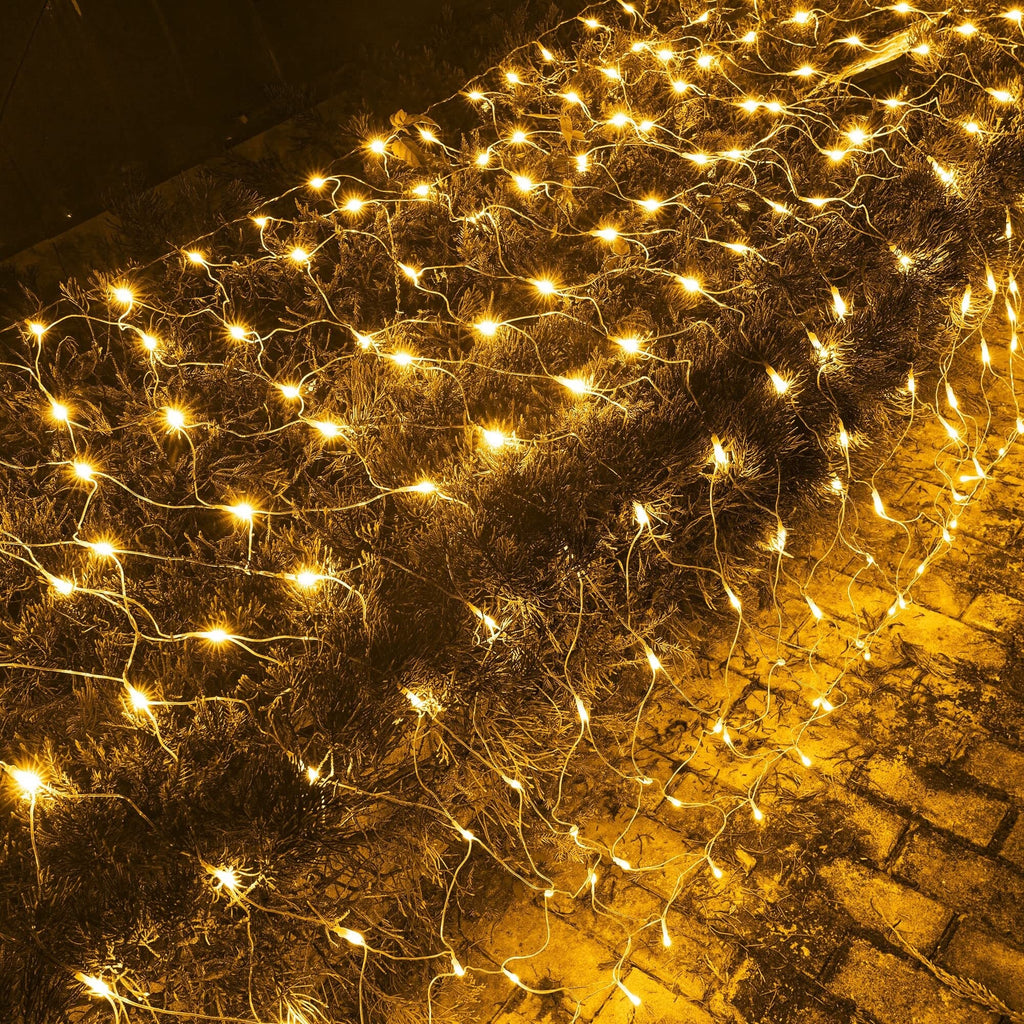 Dazzle Bright Christmas Net Lights, 360 LED 12FT x 5 FT Transparent Wire Waterproof Connectable String Lights with 8 Modes Christmas Outdoor Lights for Bushes Garden Party Holiday Decoration (Green)