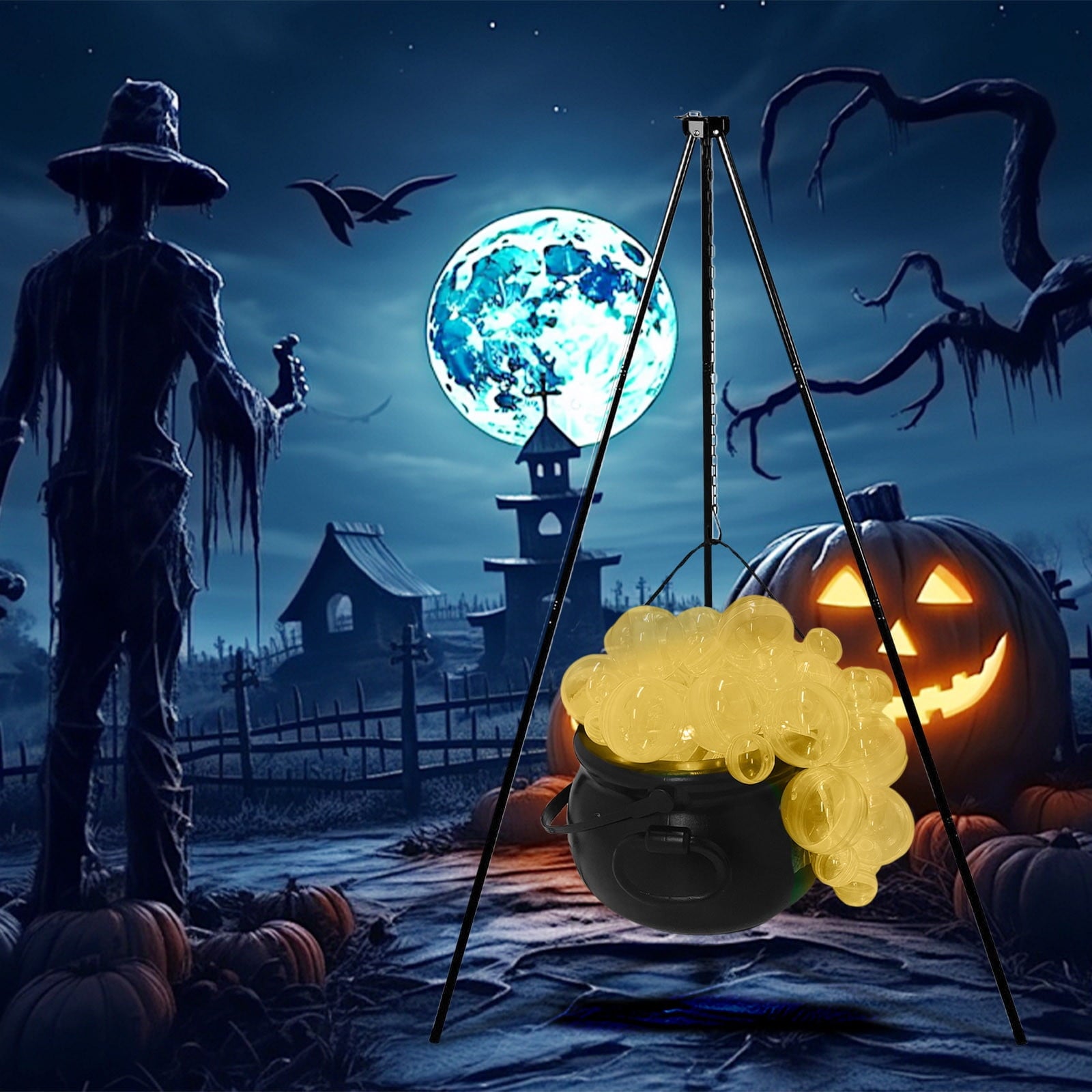 Muecwrye Halloween Decorations Outdoor, Halloween Clearance! Halloween Witches Cauldron on Tripod with Lights, DIY Bubbling Cauldron Set Decor for Home Porch Outside, Halloween Party Supplies