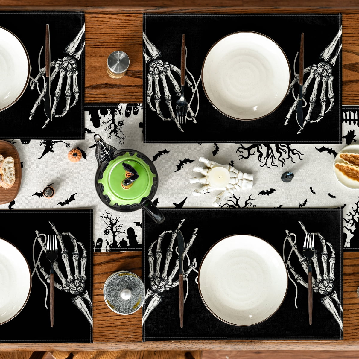 Smile Jack-O'-Lantern Spider Web Halloween Table Placemats Set of 4 Round 15 Inch Black