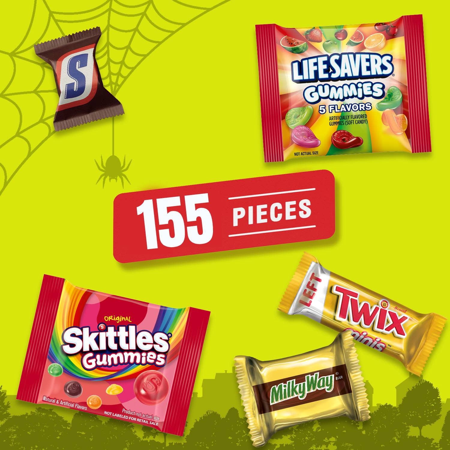 Snickers, Skittles Gummies & More Halloween Candy Variety Pack - 155 Ct Bulk Bag