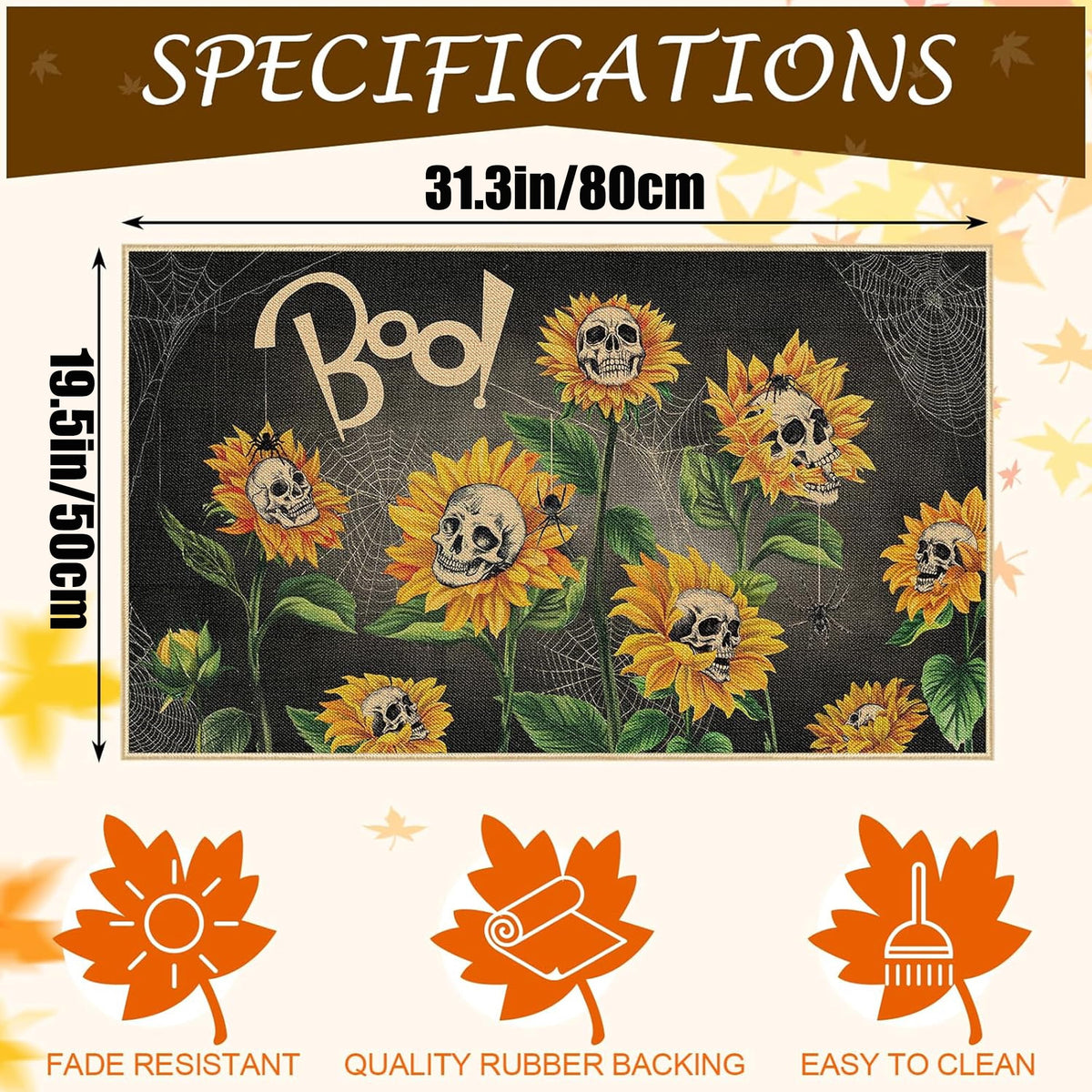 ASKETAM Halloween Doormat Indoor/Outdoor Non-Slip Carpet 19.5" x 31.3" (Sunflower Skull)