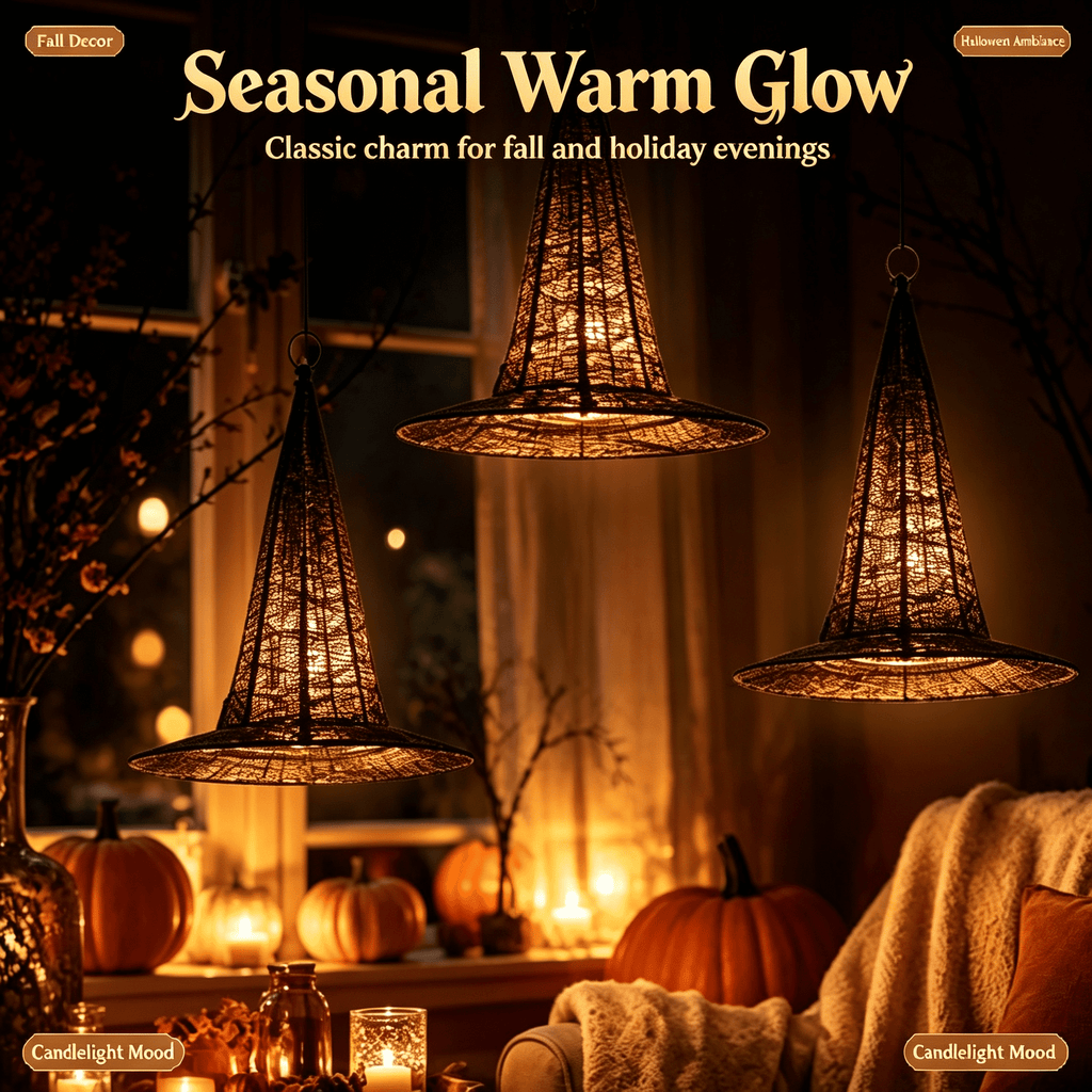 Stijggn Witch Hat Lights Halloween Glowing Lights, Waterproof Hanging Witch Hat Decorations, Warm Light Festival Ornaments for Indoor Outdoor Yard Garden Party Halloween Decor