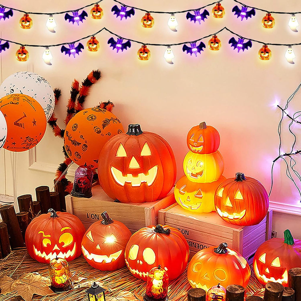 Halloween Lights, 20FT 30 LED Waterproof 3D Pumpkin Bat Ghost Battery Operated String Lights with Timer - 8 Lighting Modes Fairy Light for Window Indoor Outdoor Decor Halloween Party Decorations