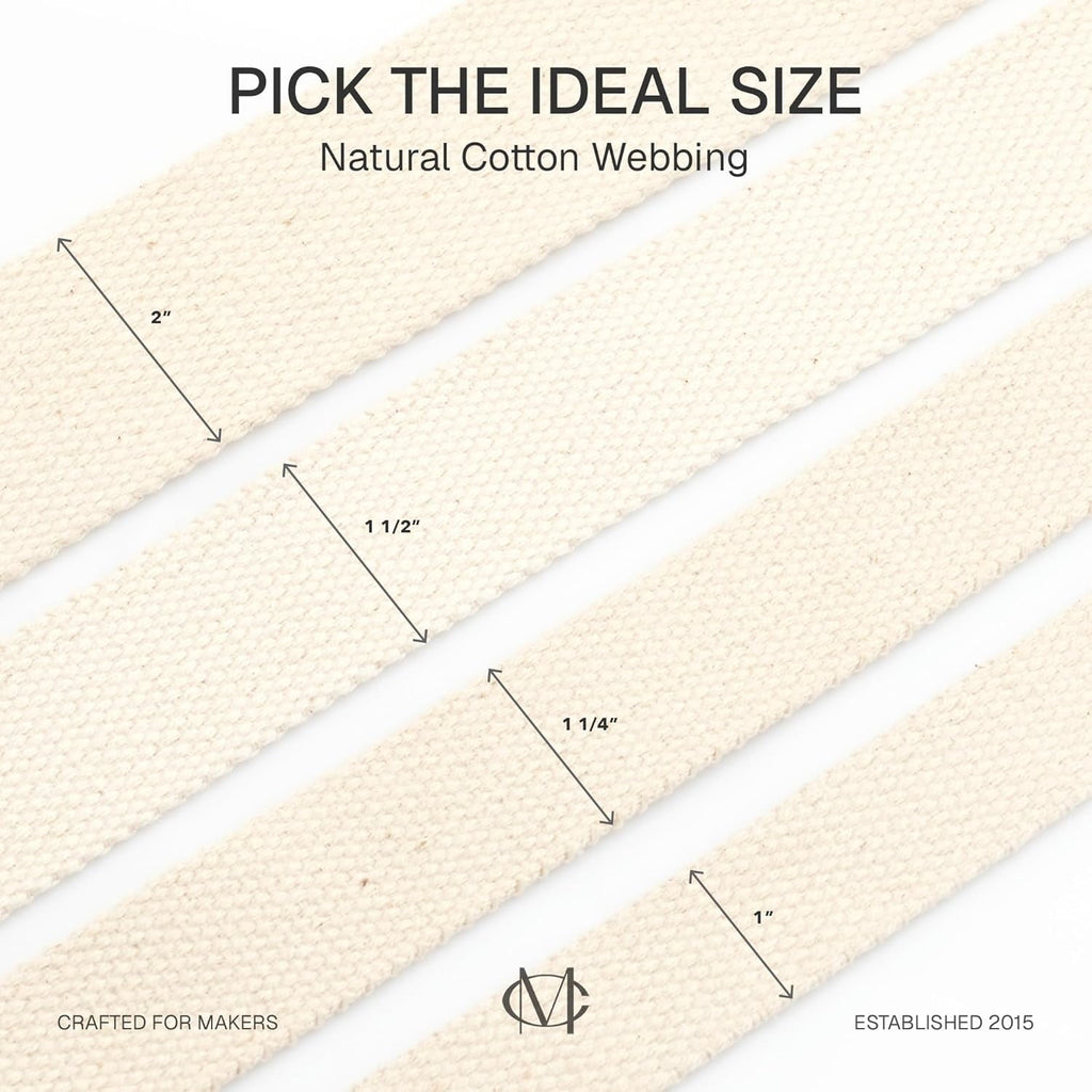 CRAFTME STUDIO Natural Cotton Webbing Ribbon for Bags, Sewing & Crafts (1 Inch x 5 Yards, Natural)