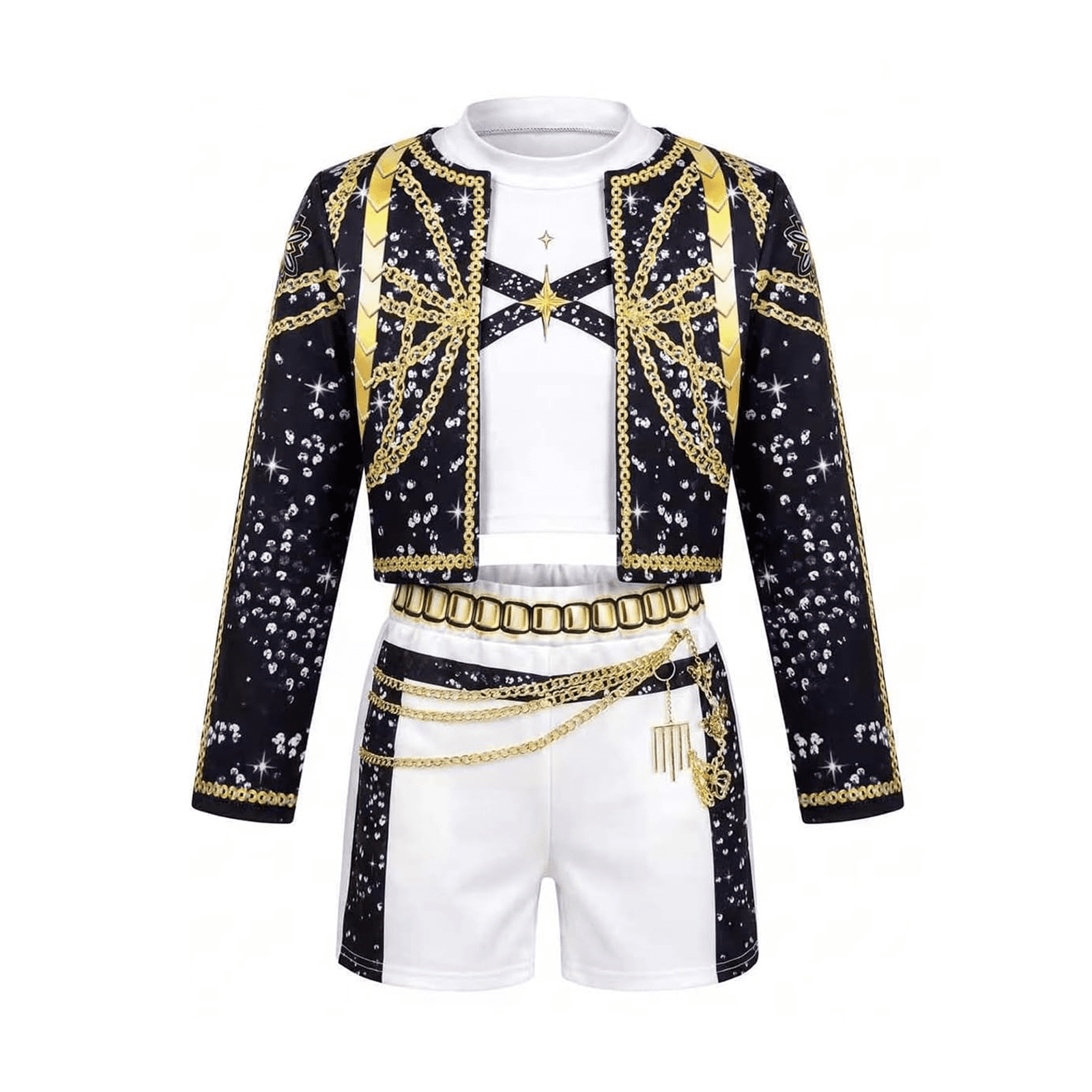 Halloween Costume Pop Star Stage Outfit Pop Idol Jacket Top and Shorts 3-Piece Set