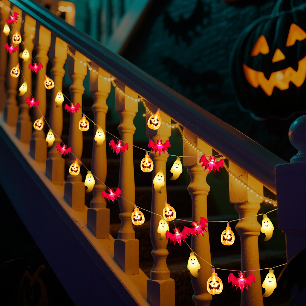 Qoosea Halloween Pumpkin String Lights, 20 LED 10.5ft 8 Modes Waterproof Orange Halloween Decorations Outdoor Indoor Bedroom Camper Party Decor