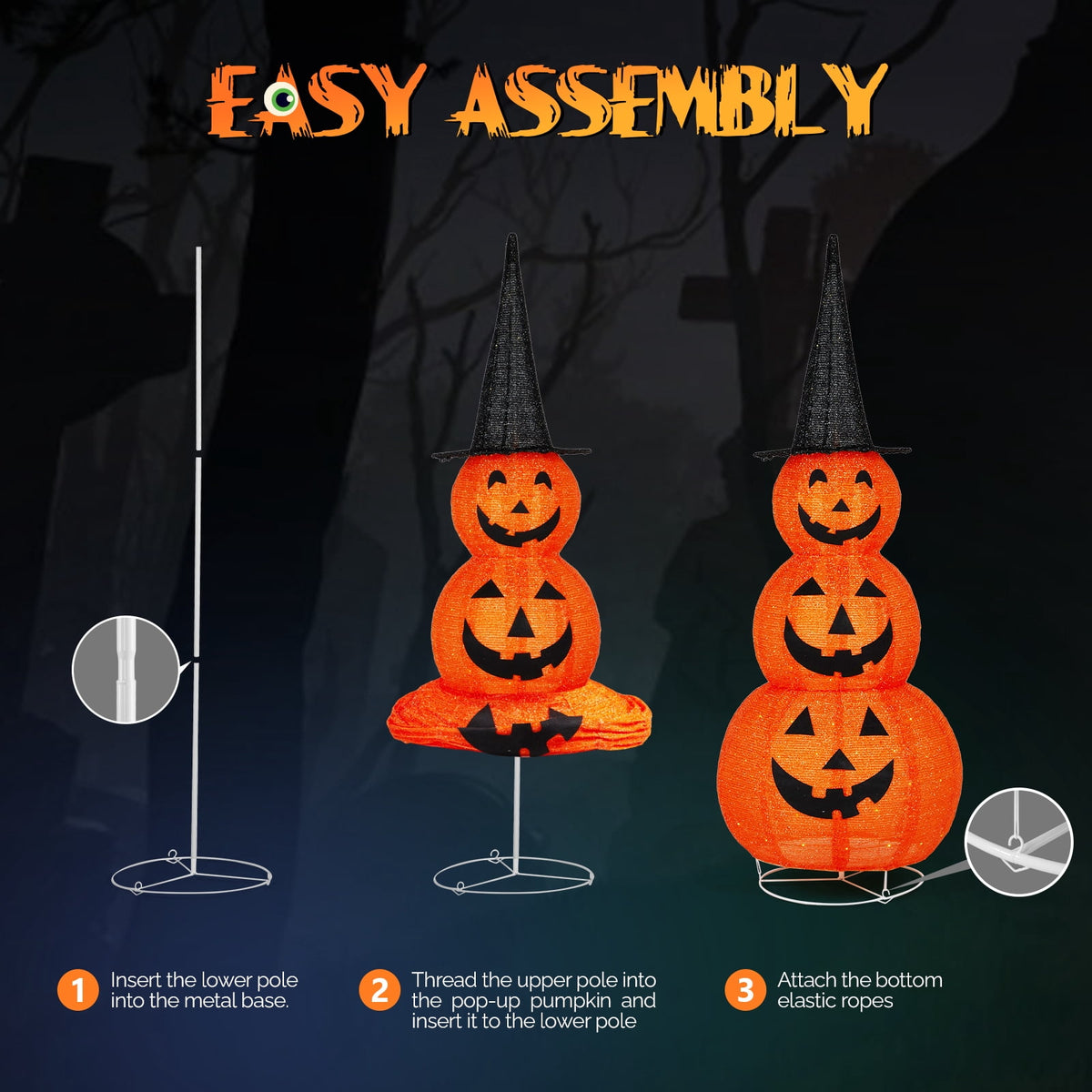 Zimtown 5'' Halloween Outdoor Decor, Halloween Pumpkins Lighted Pumpkins, Halloween Yard Decoration for Party