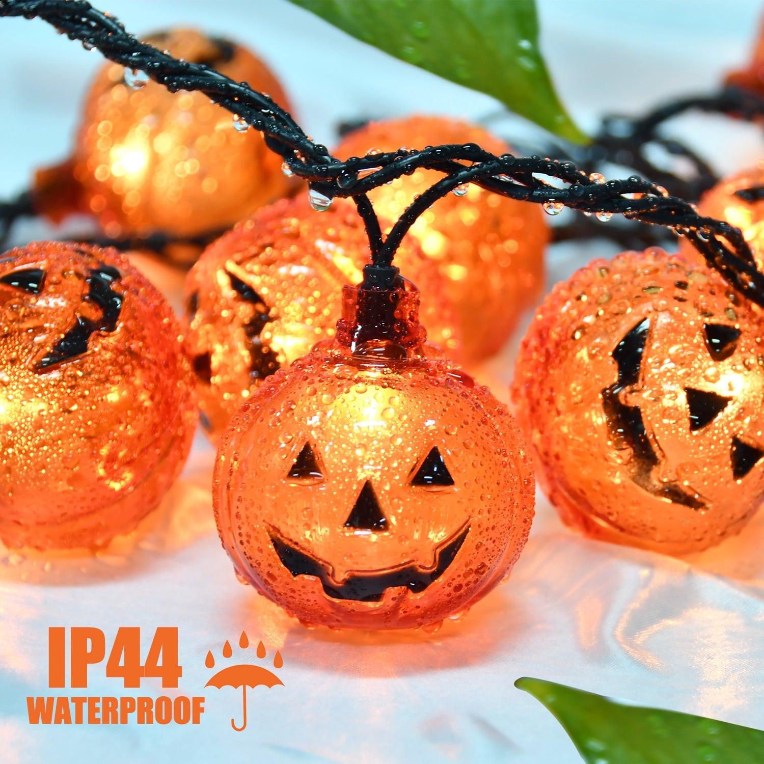 Halloween Pumpkin String Lights, 8.5Ft Outdoor Halloween Decorations Lights with 10 Jack-O-Lantern Lights, Hanging Pumpkin String Lights Party Patio Garden Window Decor