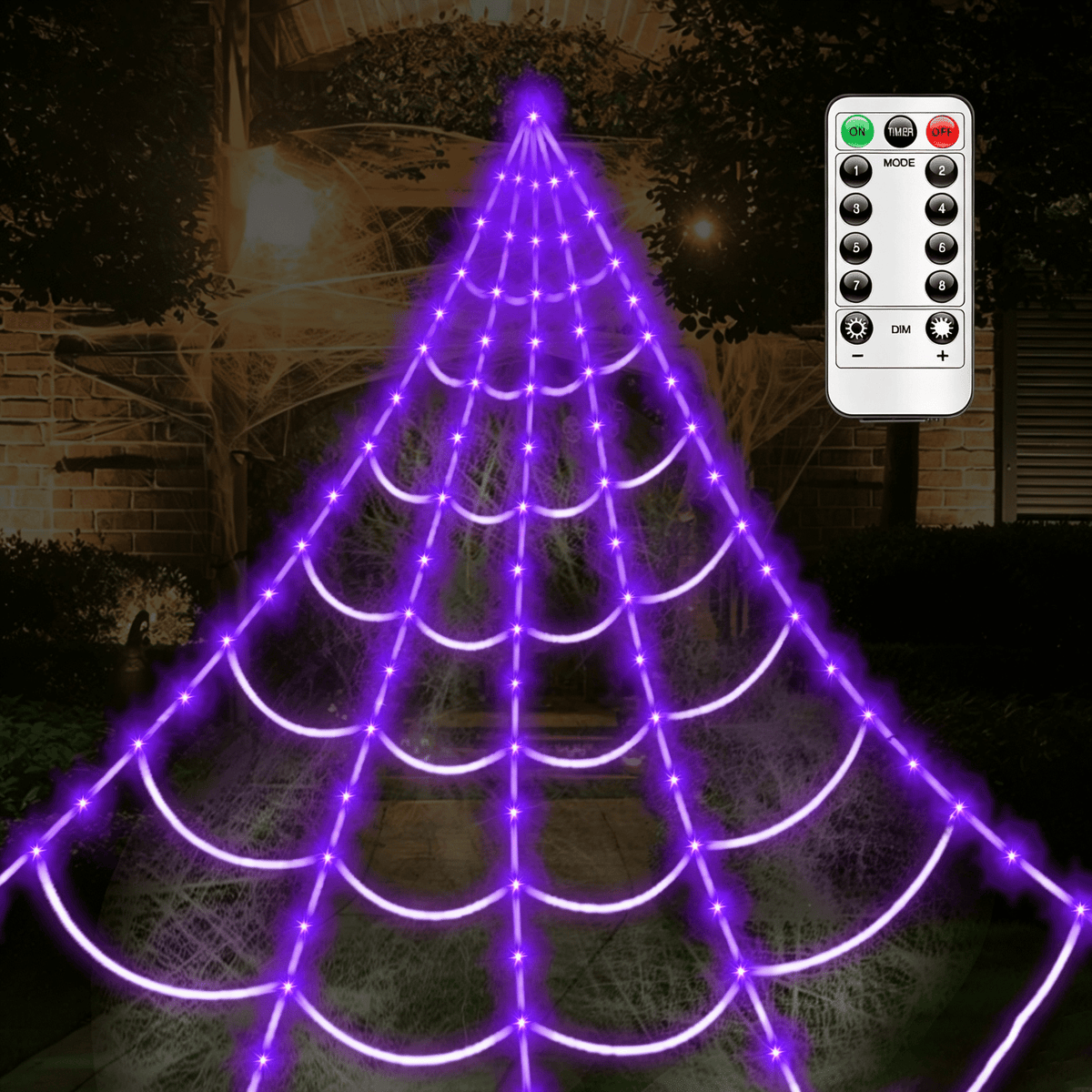16.4Ft Large Spider Webs Halloween Decorations Lights, Outdoor Battery Operated Purple Halloween String Lights with 8 Modes Remote Control 125 LEDs Spiderweb,60" Large Spider,Waterproof (Purple)