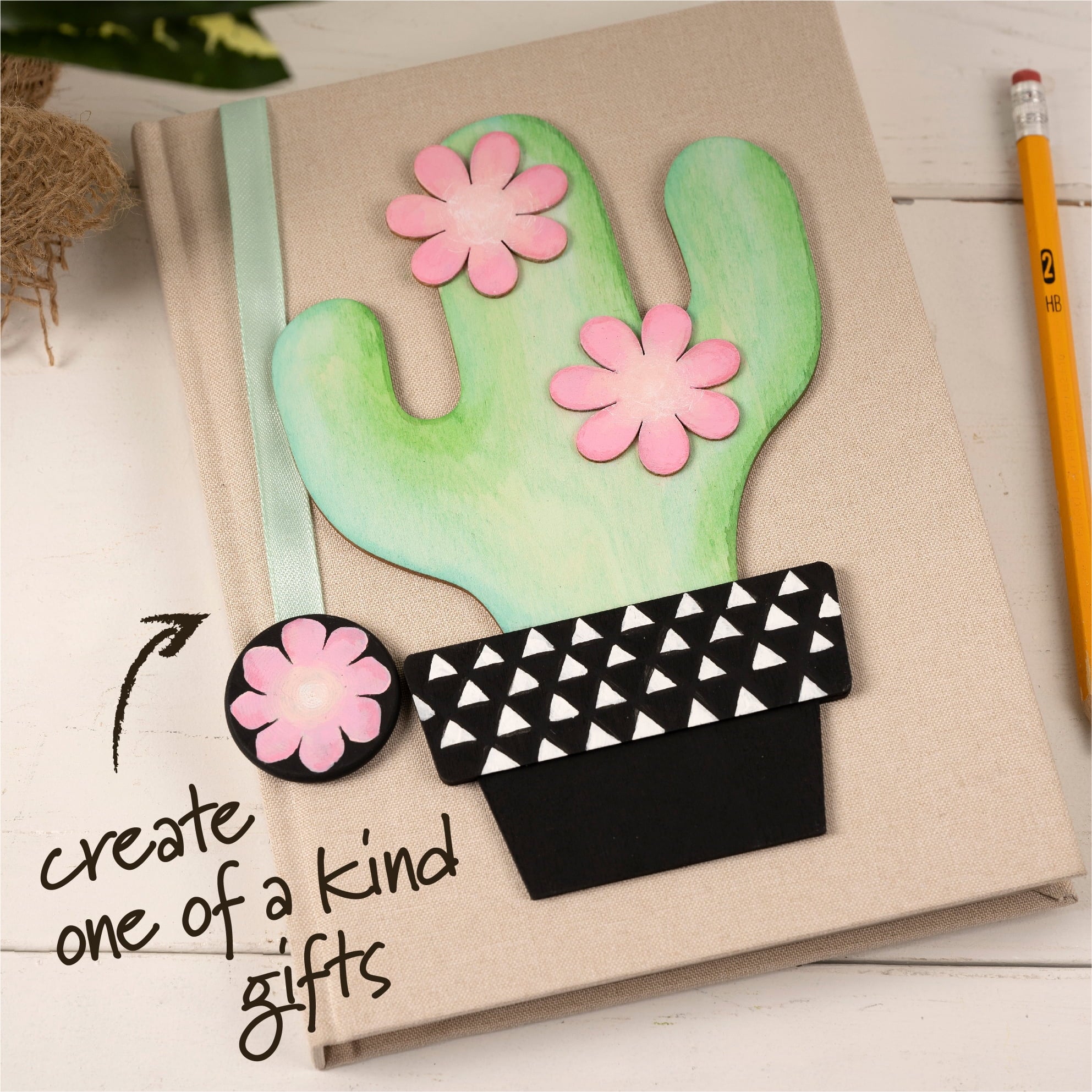 (2 pack) Plaid Surfaces Layered Wood Shape, Cactus