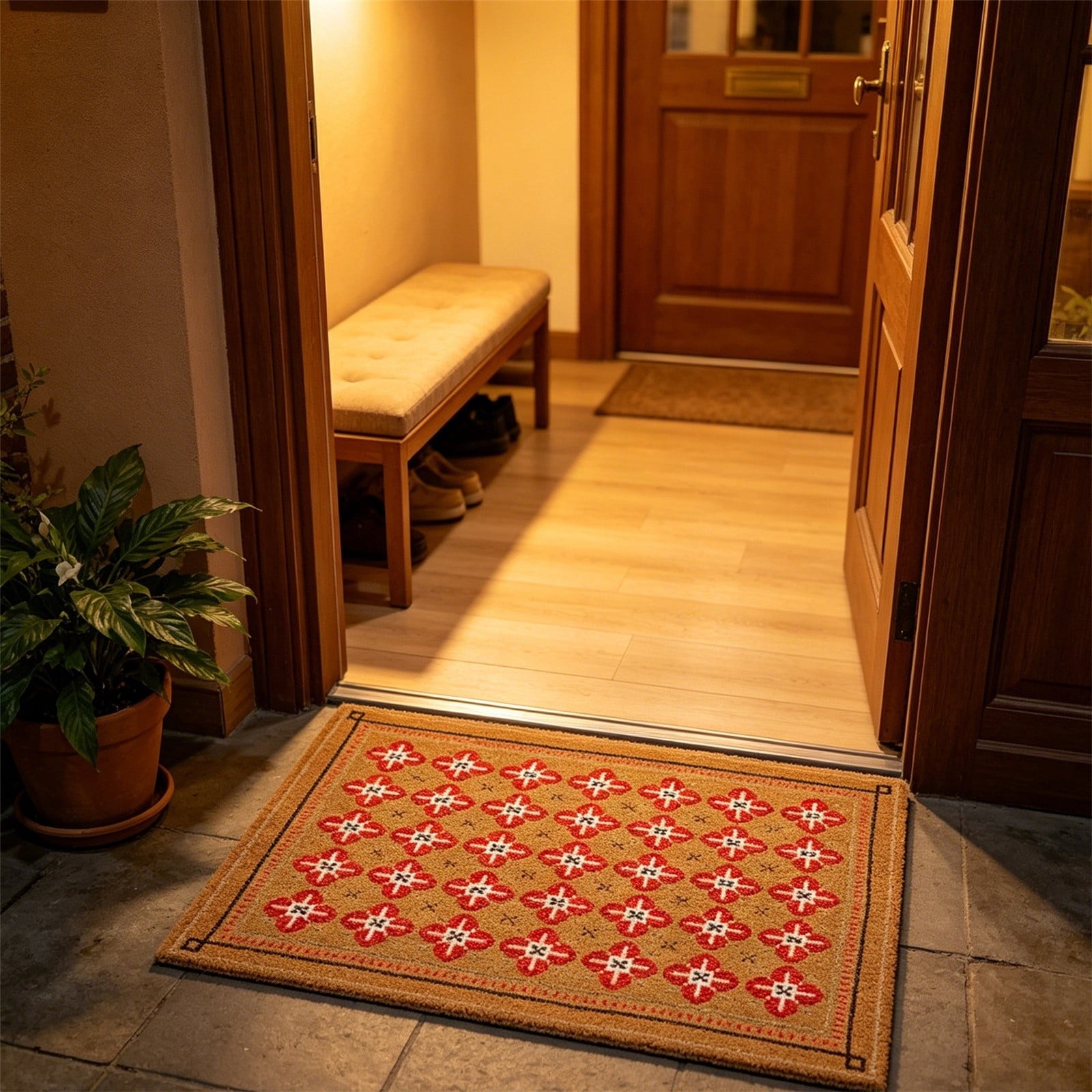 Patriotic Door Mat 4th of July Bow Flag Floor Doormats Independence Day Star Welcome Non Slip Mats for Front Porch Decor 16*24in Black