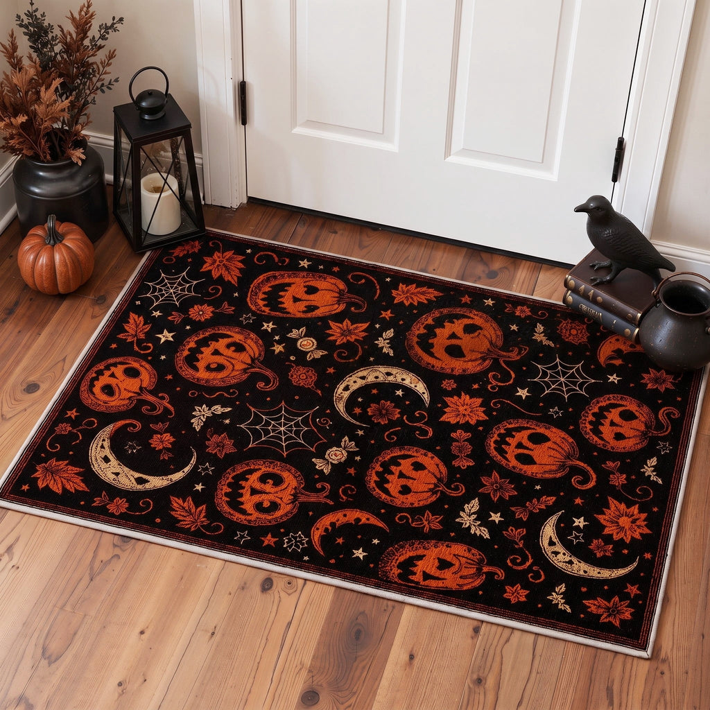 GENIMO 2'x7' Halloween Runner Rug, Washable Non Slip Soft Vintage Witch Indoor Outdoor Hallway Runner for Porch Patio Kitchen Entryway, Retro Sepia