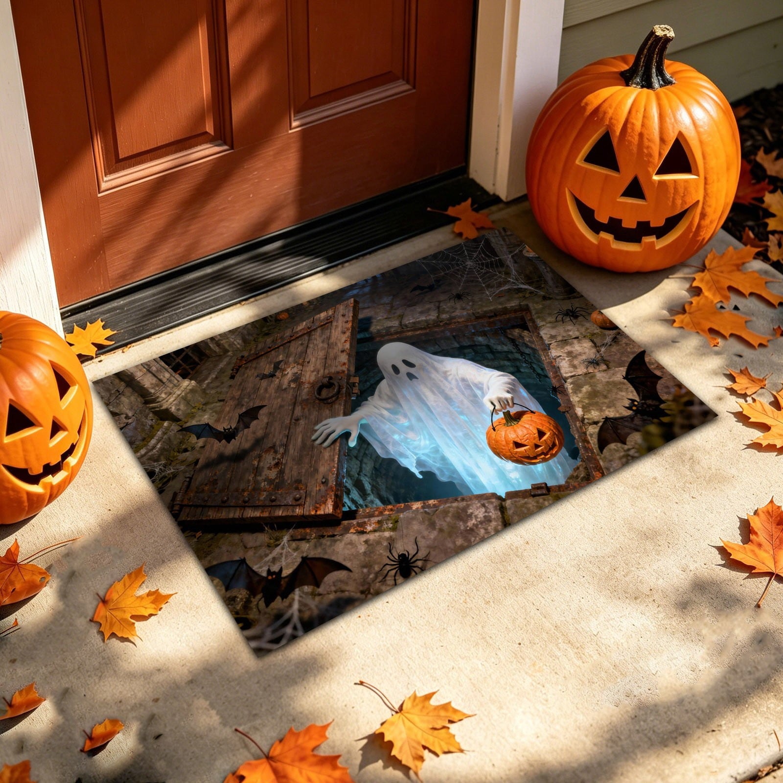 3D Optical Illusion Halloween Doormat Visual Trap Hole Design Non Velvet Entryway Rug Washable Floor Mat