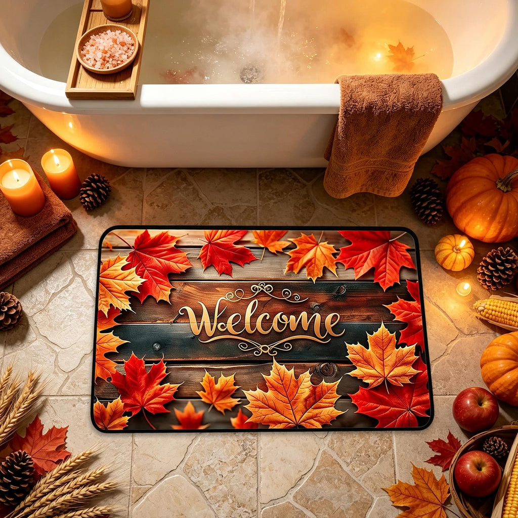 syligr Halloween Thanksgiving Doormat with Maple Leaf & Pumpkin Patterns - Non-Slip Floor Mat for Entryway, Kitchen, Porch, Fall Harvest Decor Rug with Anti-Fatigue Backing, Gift for Thanksgiving