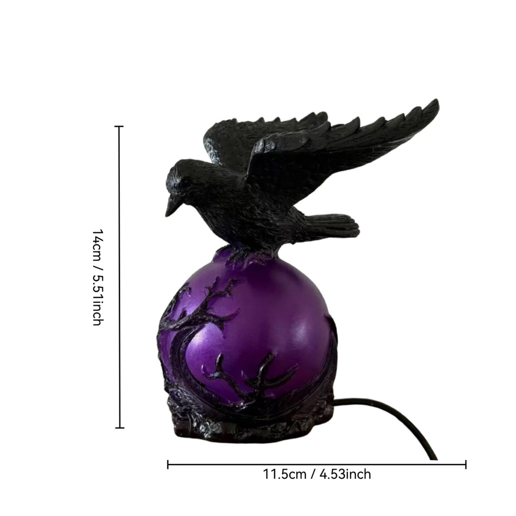 Gothic Mysterious Crow LED Light Luminous Sculpture, Resin Gothic Home Decor Accent, Raven Lamp for Halloween Gift, Bedroom Bedside, Living Room