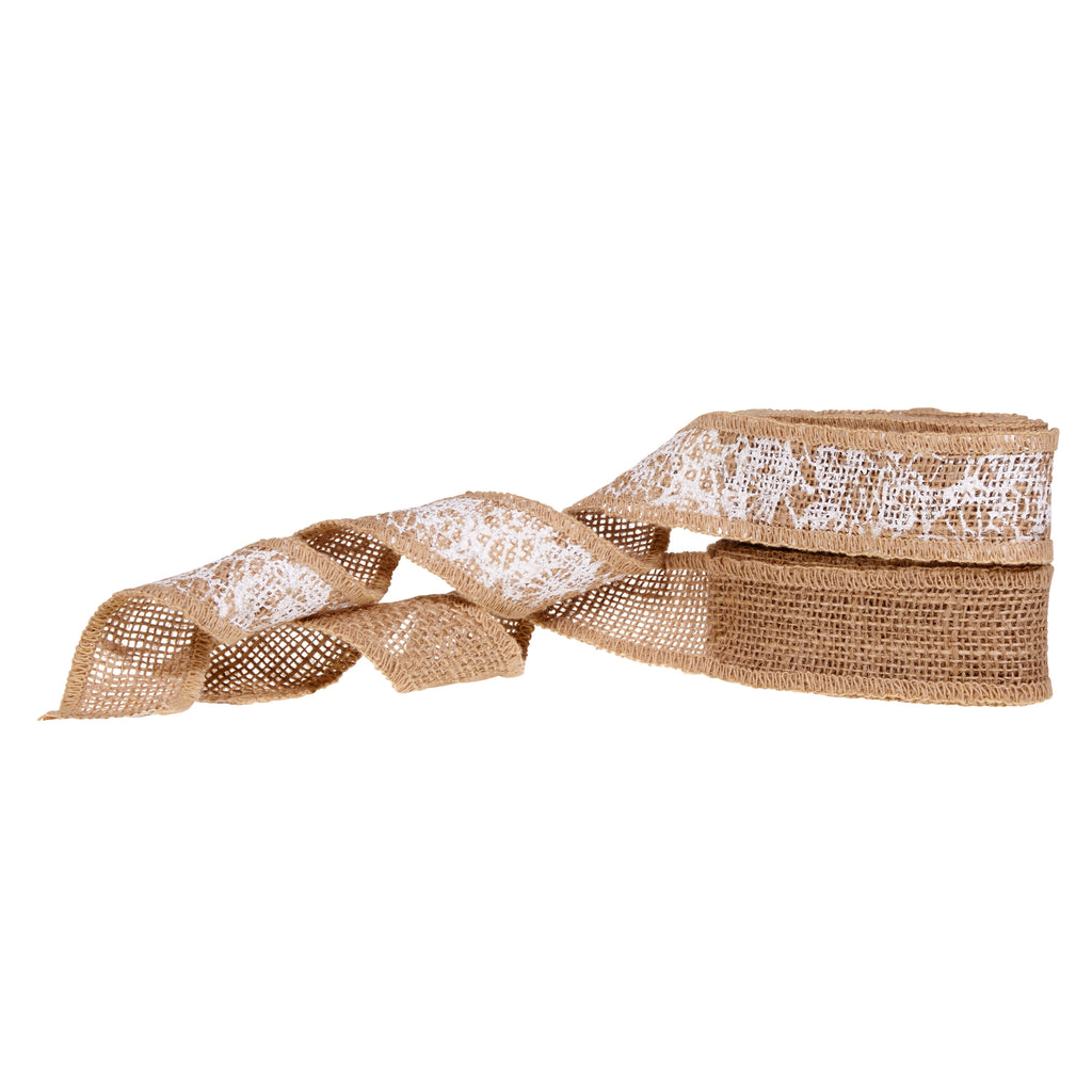 Love, Laugh, Craft Burlap Ribbon Set, 1.5"W x 3-Yds, Natural/White Stripe