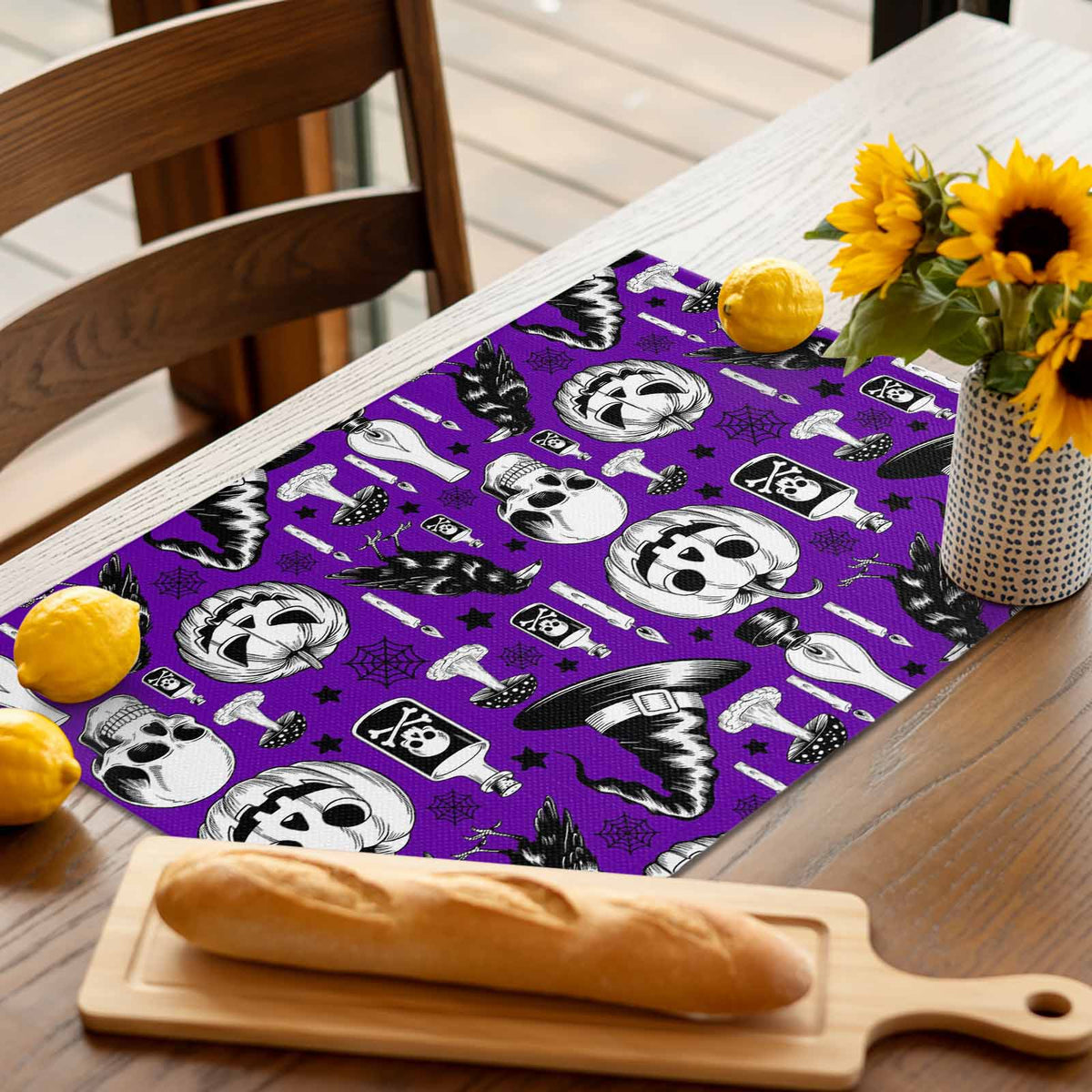 Halloween Placemats Set of 4 Crow Skull Pumpkin Place Mats Fall Placemat Cobwebs Potion Candle Hat Purple Table Mats for Dining Kitchen Table Holiday Dinner Party Home Decorations 13x19 Inch
