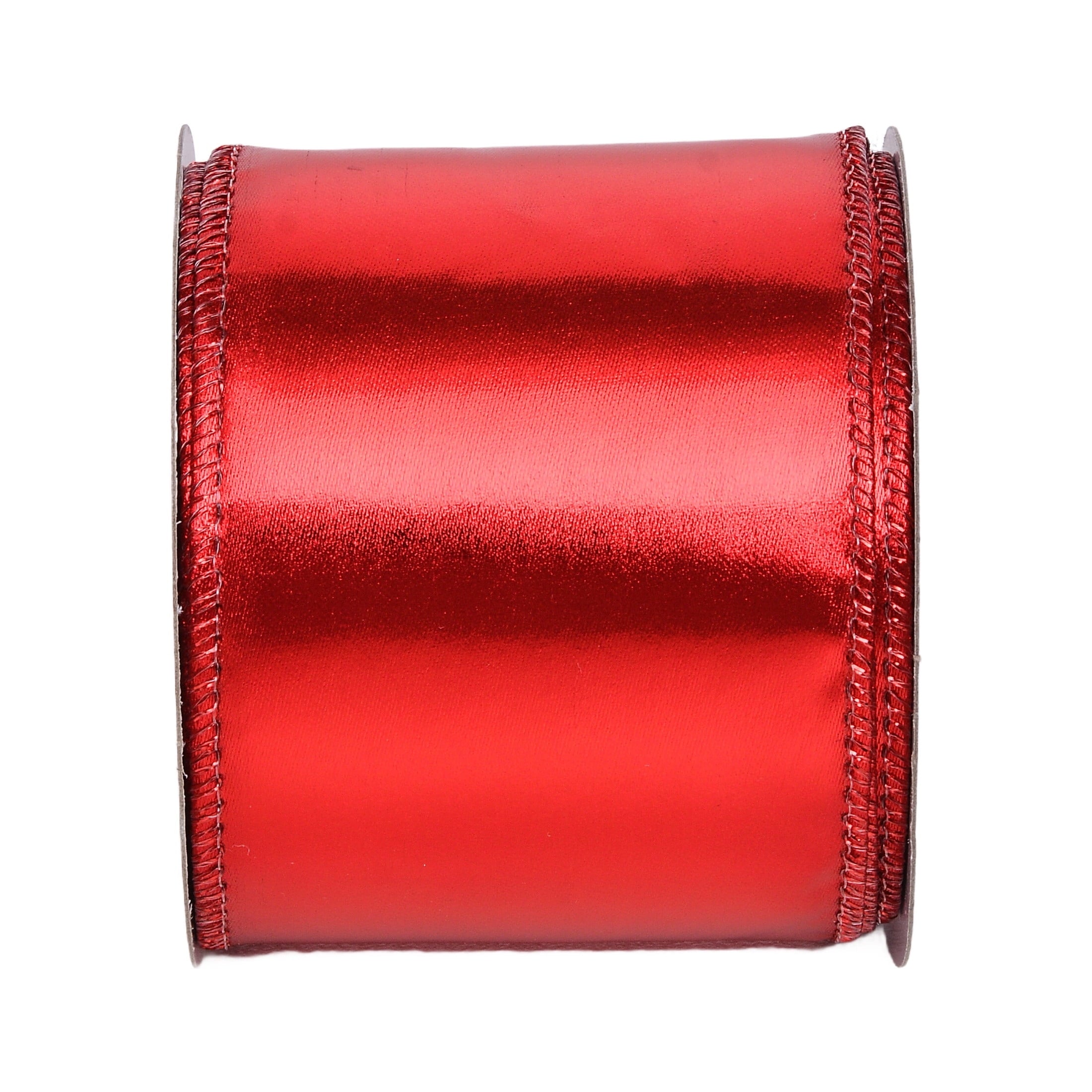Gwen Studios 2.5" Red Lamé Wire Edge Ribbon, 3 Yards