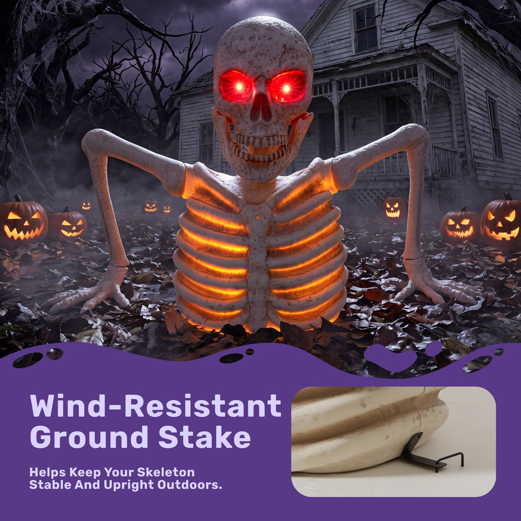 Joyfy 3.3x6.4FT Giant Halloween Groundbreaker Skeleton Decorations Outdoor, Light Up Animated Skeleton, IR Activated with Creepy Sound & Scary Motion, Scary Outdoor Indoor Halloween Decor for Graveya