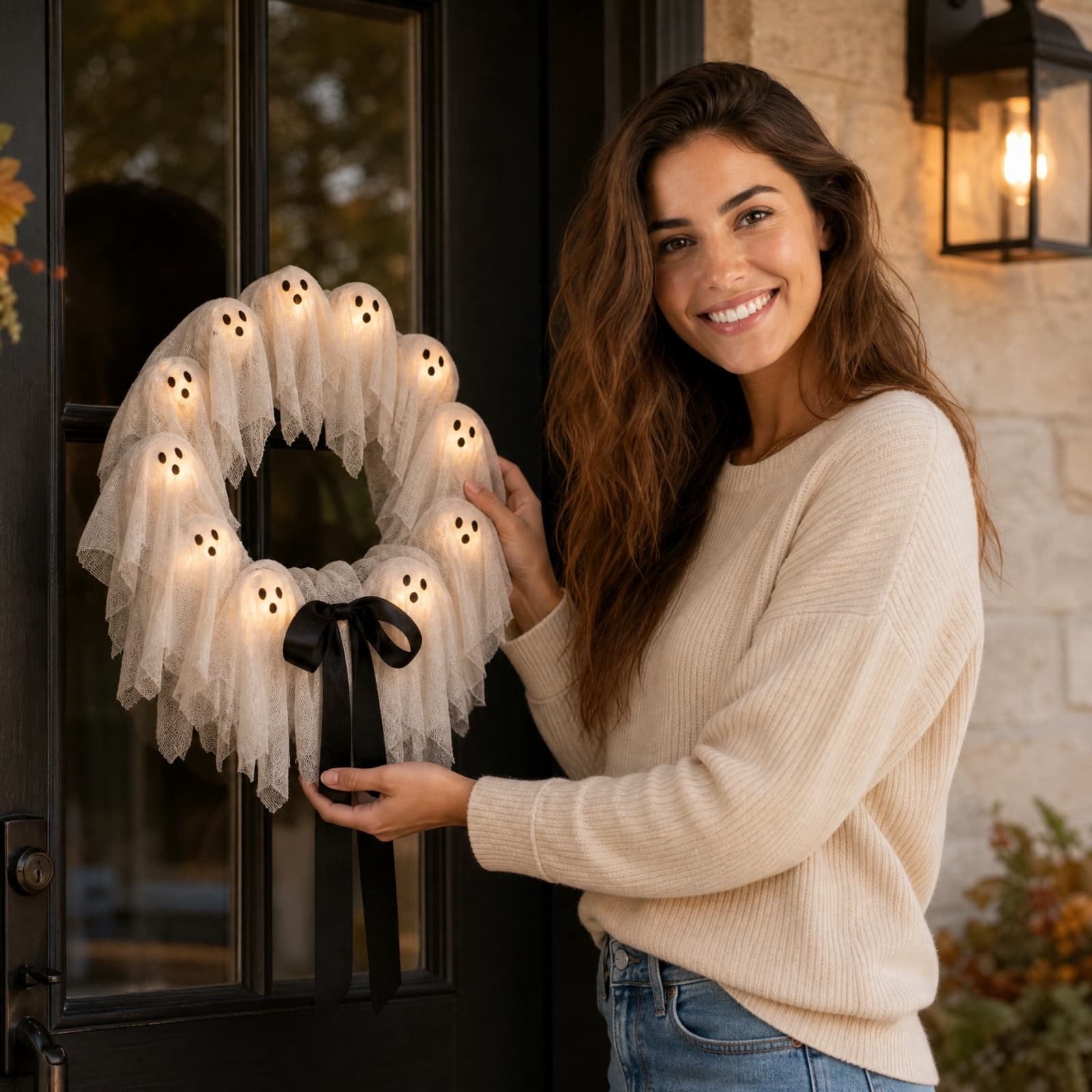 Gcvizuso Halloween Wreath with LED Light String, Purple Rose Black Crow Oval Spooky Twig Wreath for Front Door Window Fireplace Decor