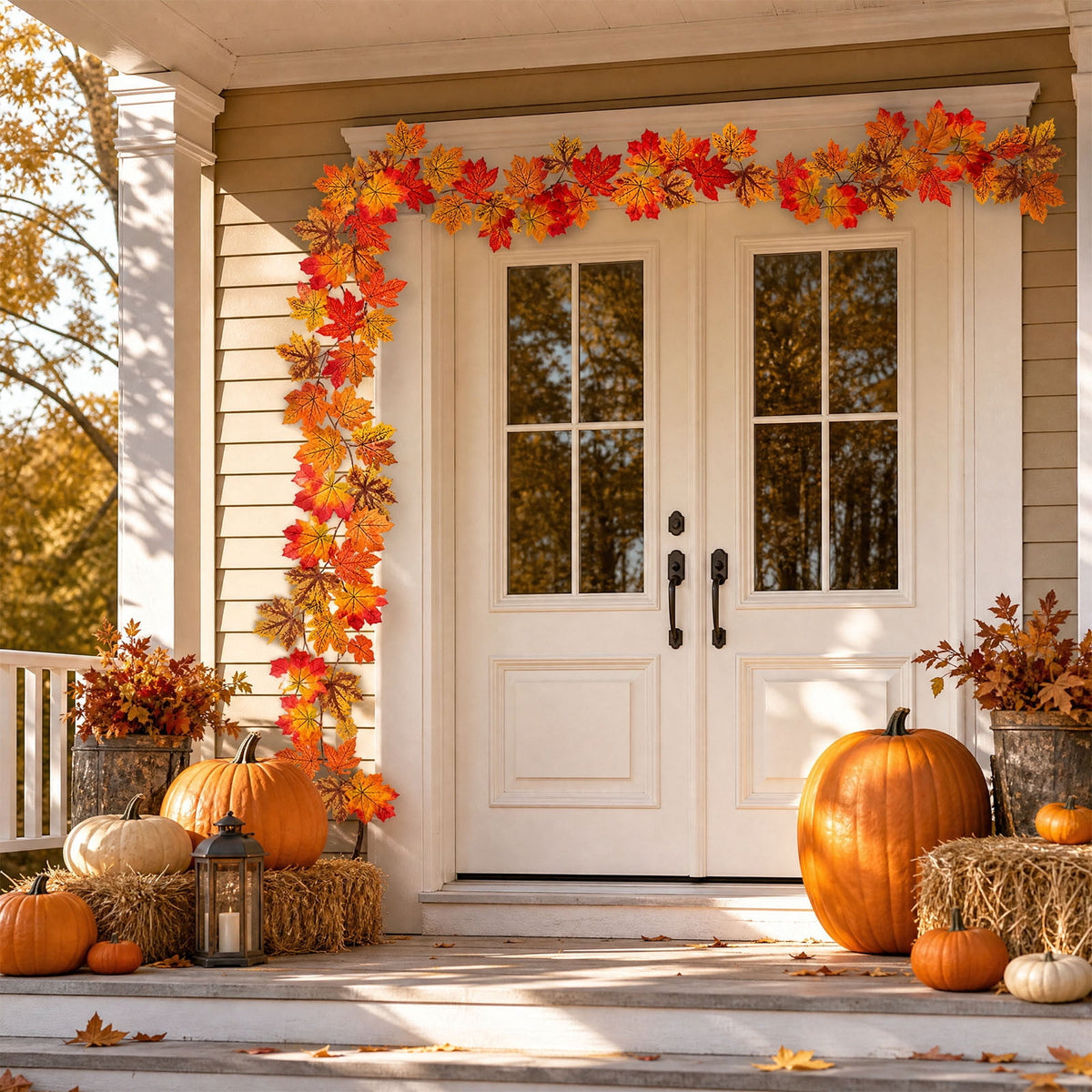 WKSCLPAI Halloween Maple Leaf Garland, Fall Vine Wreaths for Autumn Festivities Decor,Seasonal Garlands for Home,Halloween & Fall Decorations