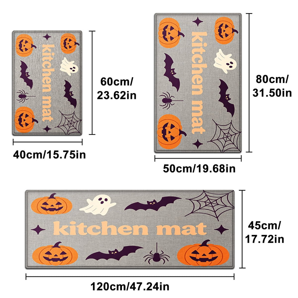 YIMEIS Halloween Pumpkin Lanterns 3Pcs Flannel Mat and Kitchen Rugs Set,Soft Non-slip,Perfect for Home Bathroom