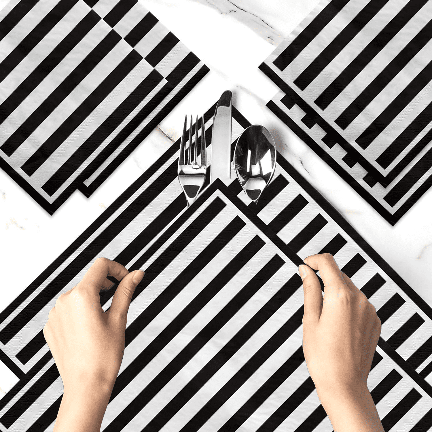 100 Pcs Black and White Striped Napkins, Black and White Party Supplies Black and White Paper Napkin Lunch Napkin for Halloween Party Birthday Baby Shower Wedding