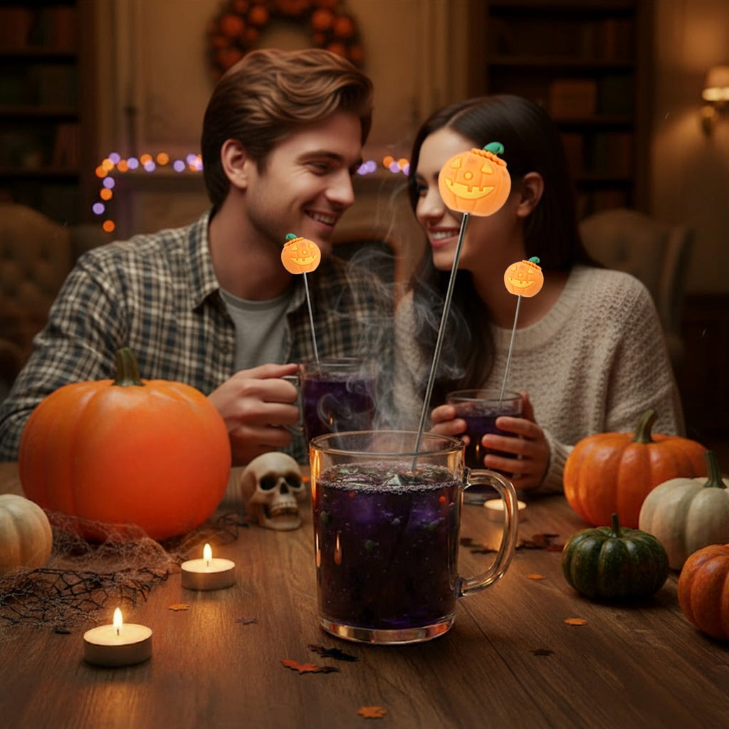 Stainless Steel Mixing Spoon for Cocktails – Halloween Barware, 304 Food - Grade Stirring Rod with Ghost, Witch Hat, Bat & Pumpkin Designs,Orange