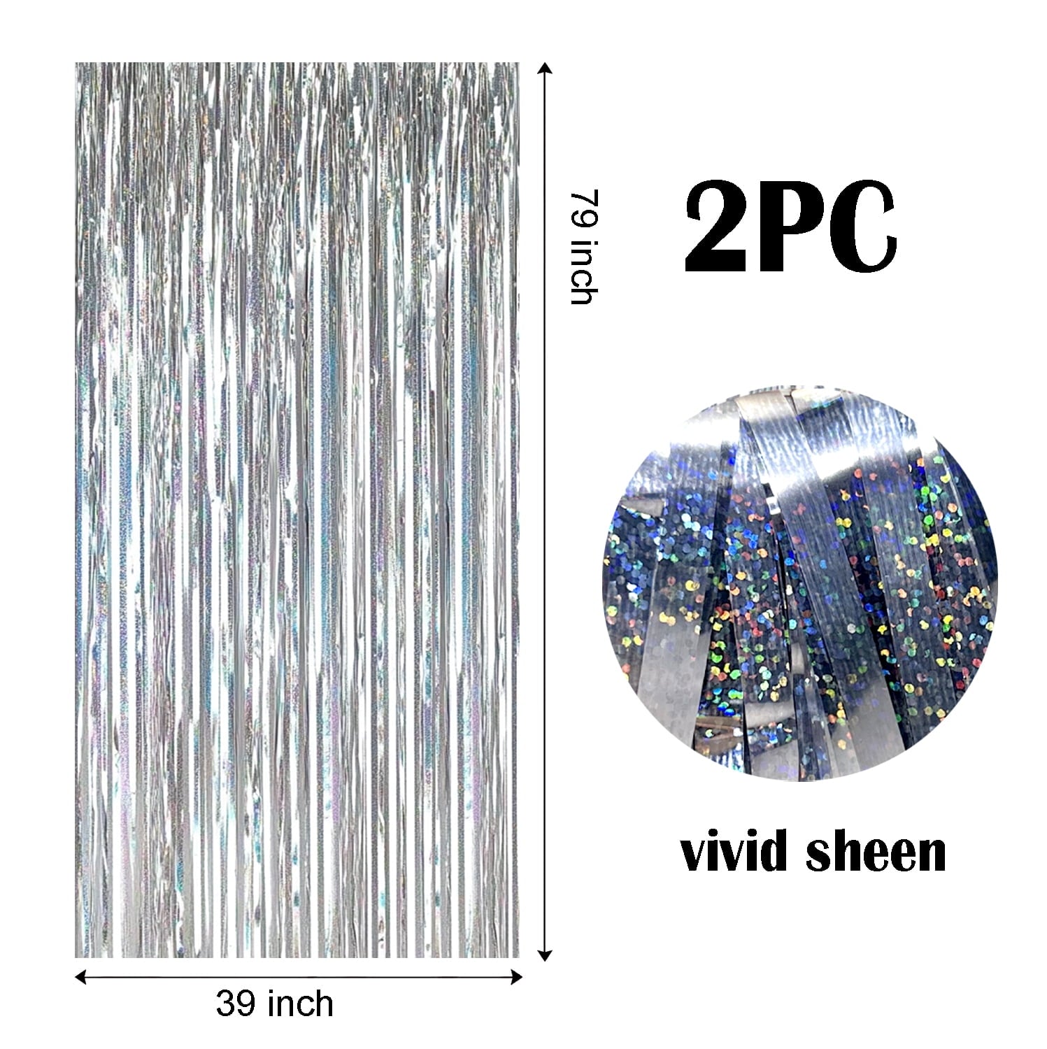 Sm:)e 2-Pack Light Bright Silver Foil Fringe Curtains for Events - Birthday, Wedding, Graduation, Christmas, Baby Shower, various festivals Decor Photo Booth Fun!