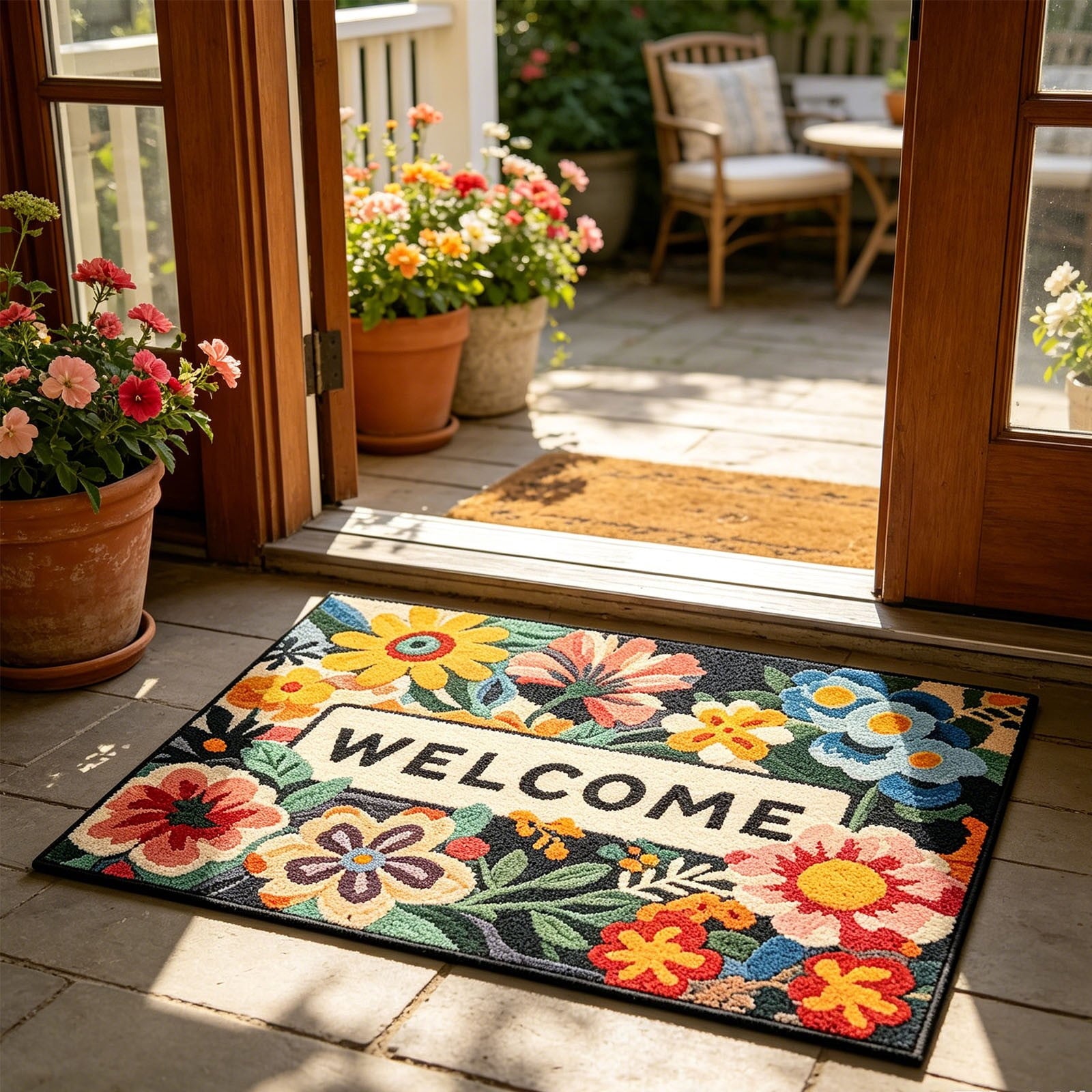 Front Door Mat Indoor Outdoor Entrance Rug, Semicircular Entrance Mat, Half Round Waterproo Non-Slip Durable Rubber Doormat for Garage, Patio, 29.5 inch