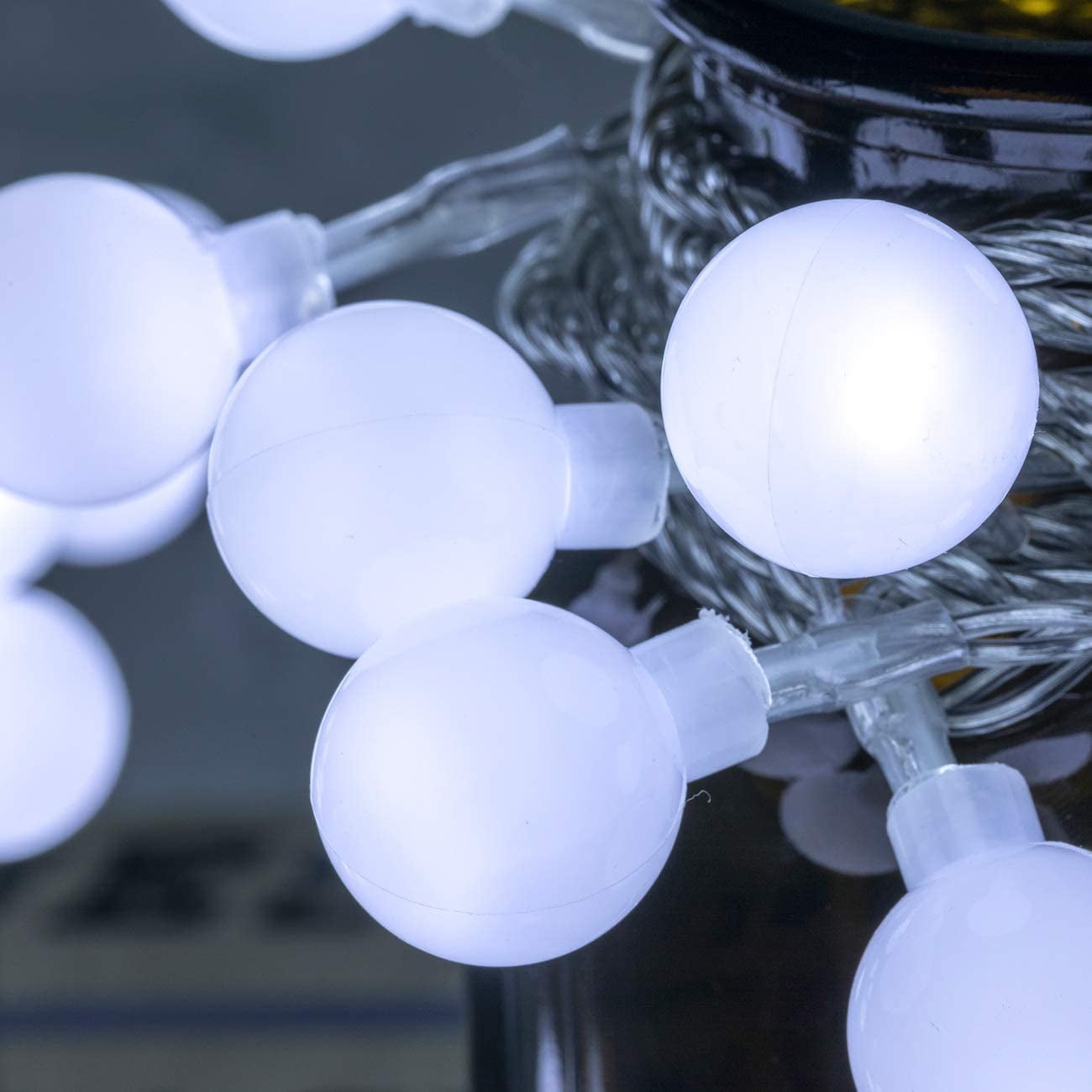 Bibana 100 LED 49 FT Globe Ball String Lights Fairy String Lights Plug in with Remote 8 Modes Extendable for Indoor Outdoor Wedding Birthday Christmas Tree Garden Decor (White)