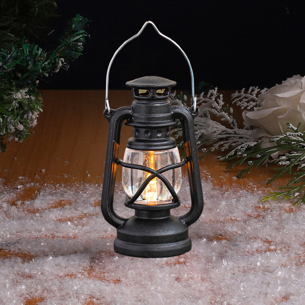 openpig Vintage LED Hurricane Lantern, LED Battery Powered Camping Lamp Outdoor Hanging Lantern, Landscape Decor for Table Patio Garden Yard Pathway Porch (Black)