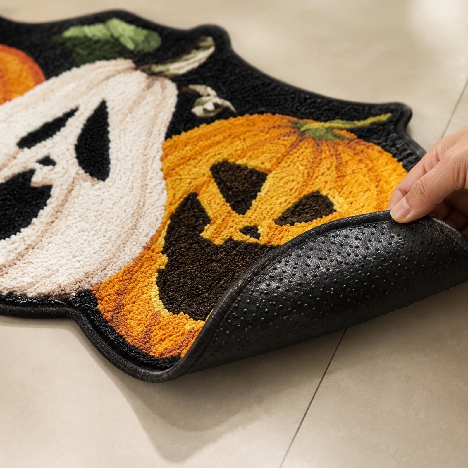 BingTong Cartoon Ghost Themed Fall Welcome Mat,Variety Spooky Adorable Ghost Shape Entryway Rug,Weather Resistant Low Profile Door Mat for Home Apartment Cafe Halloween Decoration Ghost F