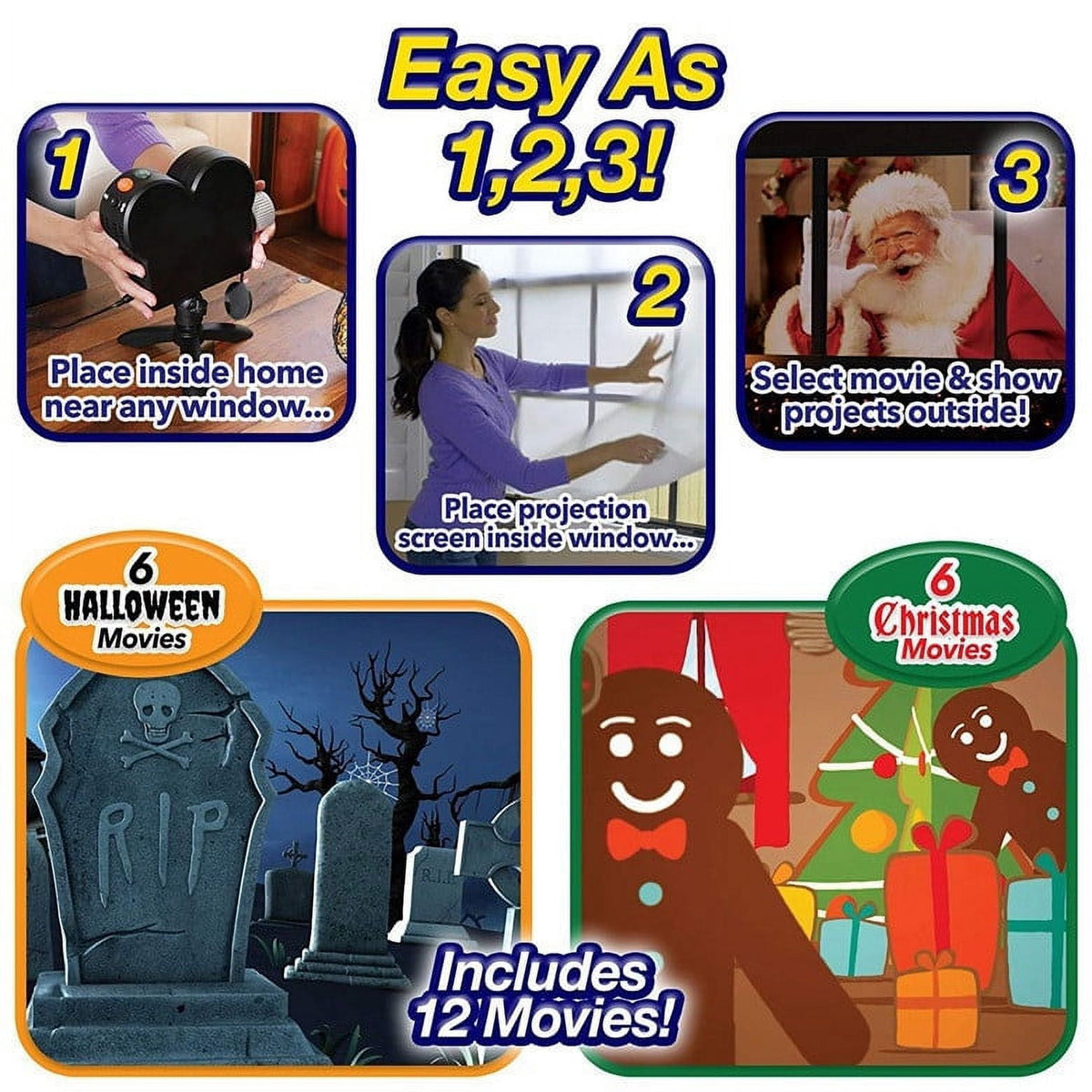 Halloween Christmas Projection Lights Holiday 12 Scenes Window Disco Lights