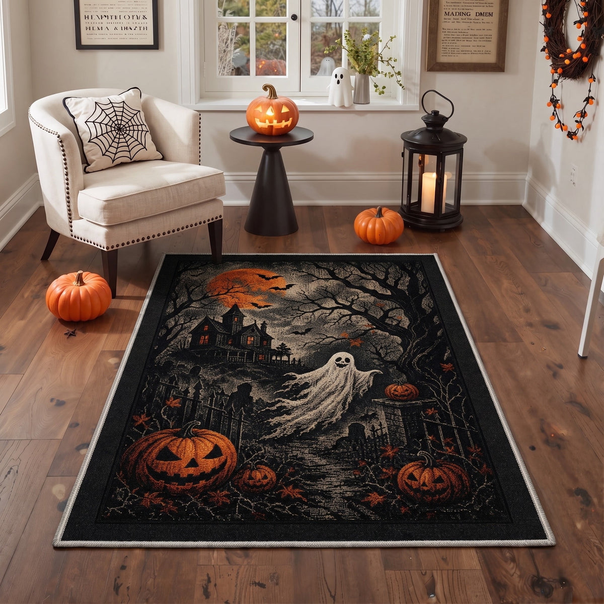 GENIMO 2'x3' Halloween Doormat, Washable Non Slip Soft Whimsical Cat Outdoor Door Mat for Front Door Covered Porch Patio Entryway, Vintage Black