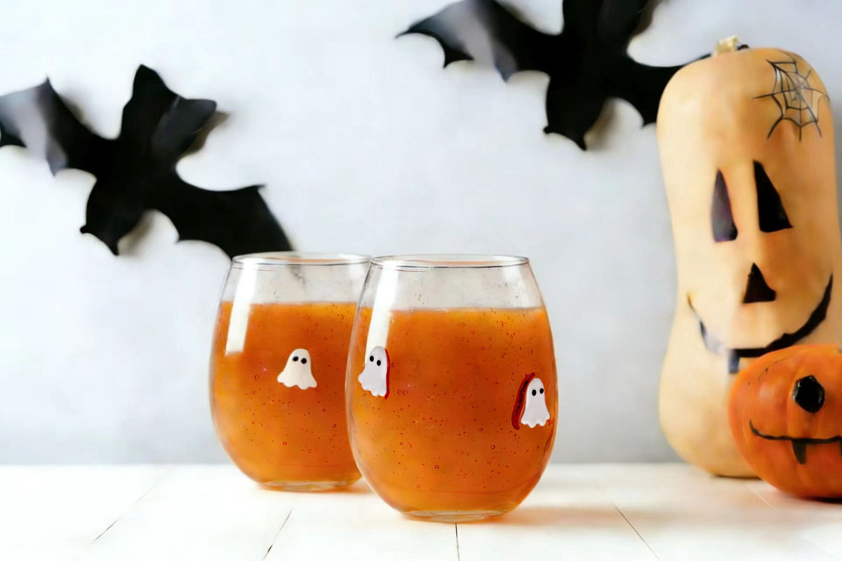 Way to Celebrate Halloween Ghost Charm Bubble Stemless Wine Glasses, 2-Pack
