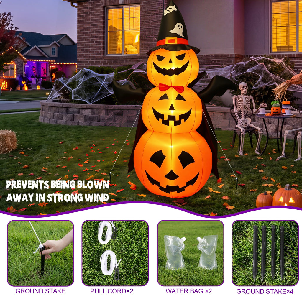 MAGOTAN 6 FT Halloween Inflatable Pumpkin Halloween Inflatable Pumpkins and Cat Outdoor Yard Decoration Build-in 7 LED White Lights