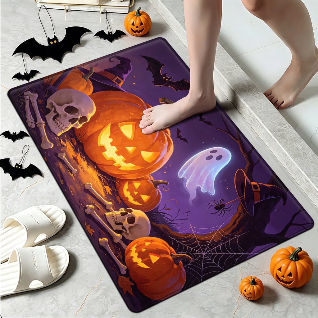 YIMEIS Halloween Pumpkin Lantern 3Pcs Flannel Mat & Kitchen Rugs Set,16''×24'' 20''×30'' 17''×47'' Inches,Soft Non-slip for Home Bathroom
