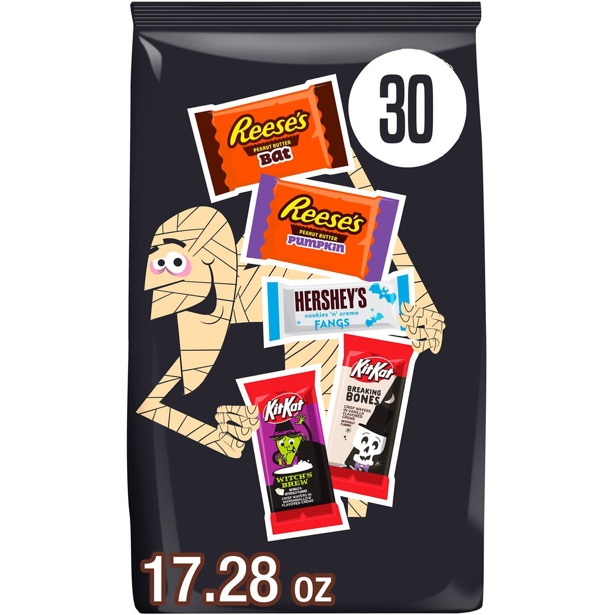 Hershey's, Kit Kat and Reese's Assorted, Halloween Candy Variety Bag, 17.28 oz (30 Pieces)