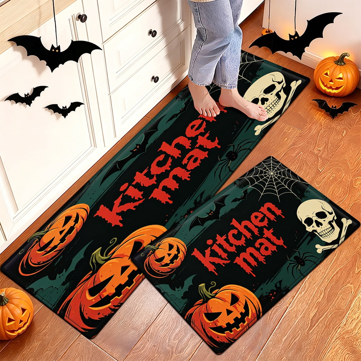 YIMEIS Halloween Pumpkin Lanterns 1Pc Flannel Mat and Kitchen Rugs,Soft Non-slip,Perfect for Home Bathroom