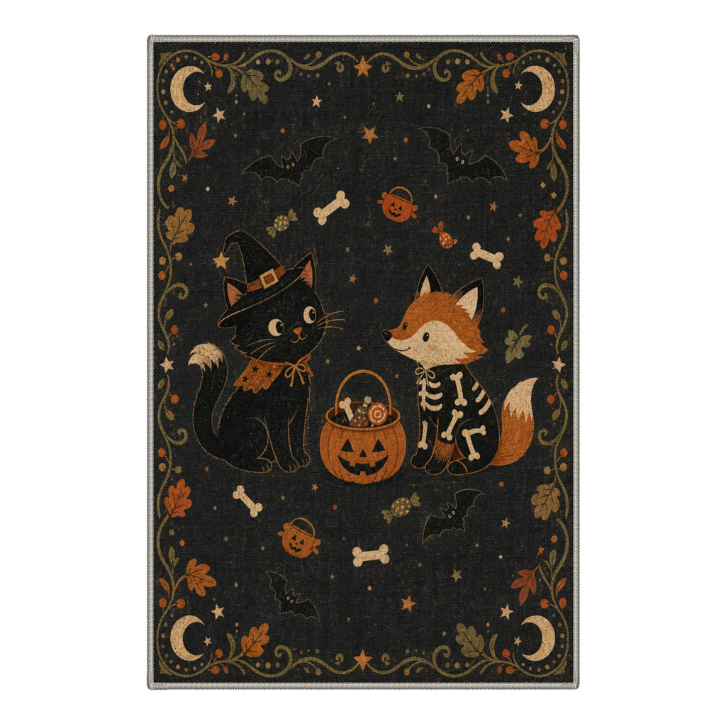 GENIMO 2'x3' Halloween Doormat, Washable Non Slip Soft Whimsical Cat Outdoor Door Mat for Front Door Covered Porch Patio Entryway, Rustic Black