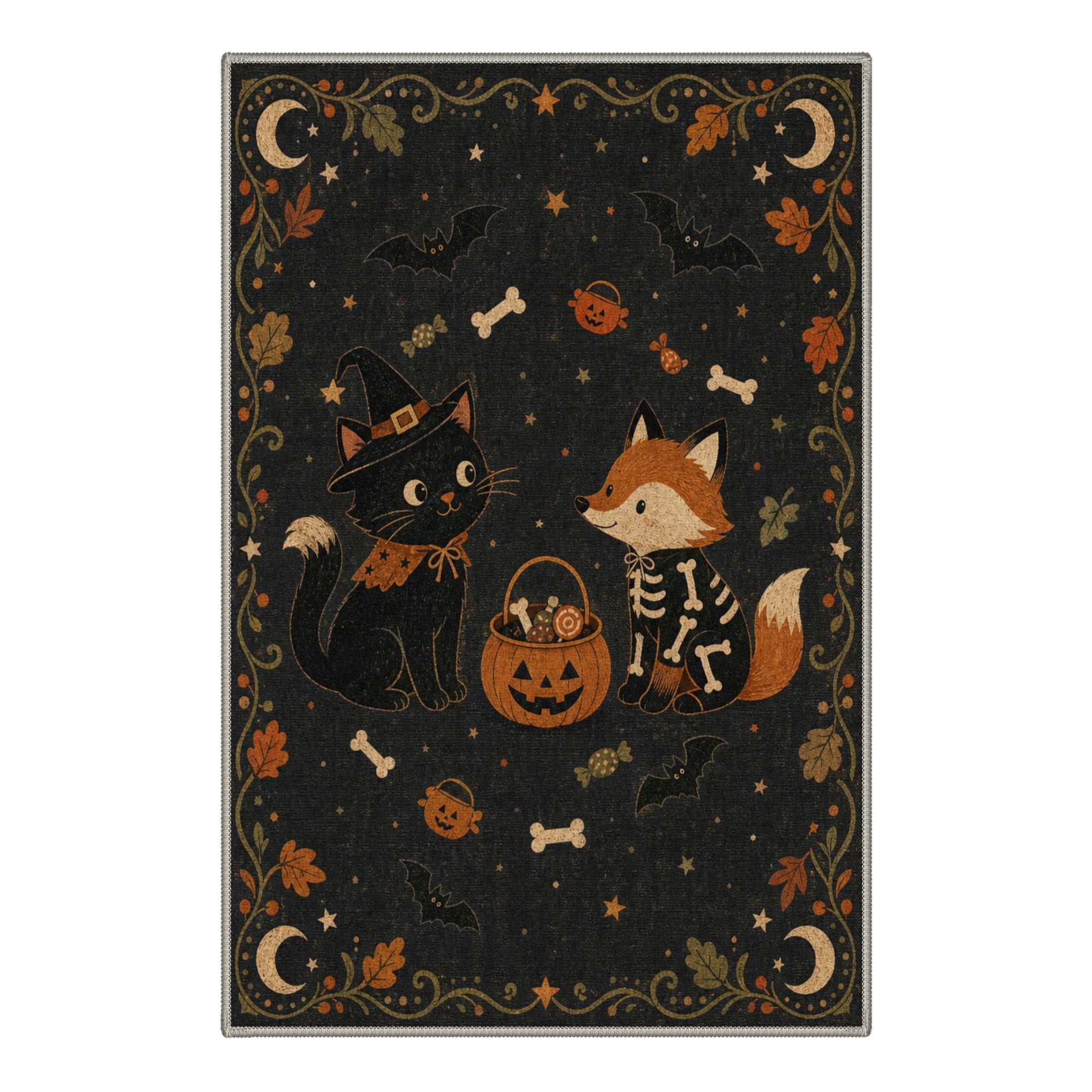 GENIMO 2'x3' Halloween Doormat, Washable Non Slip Soft Whimsical Cat Outdoor Door Mat for Front Door Covered Porch Patio Entryway, Rustic Black