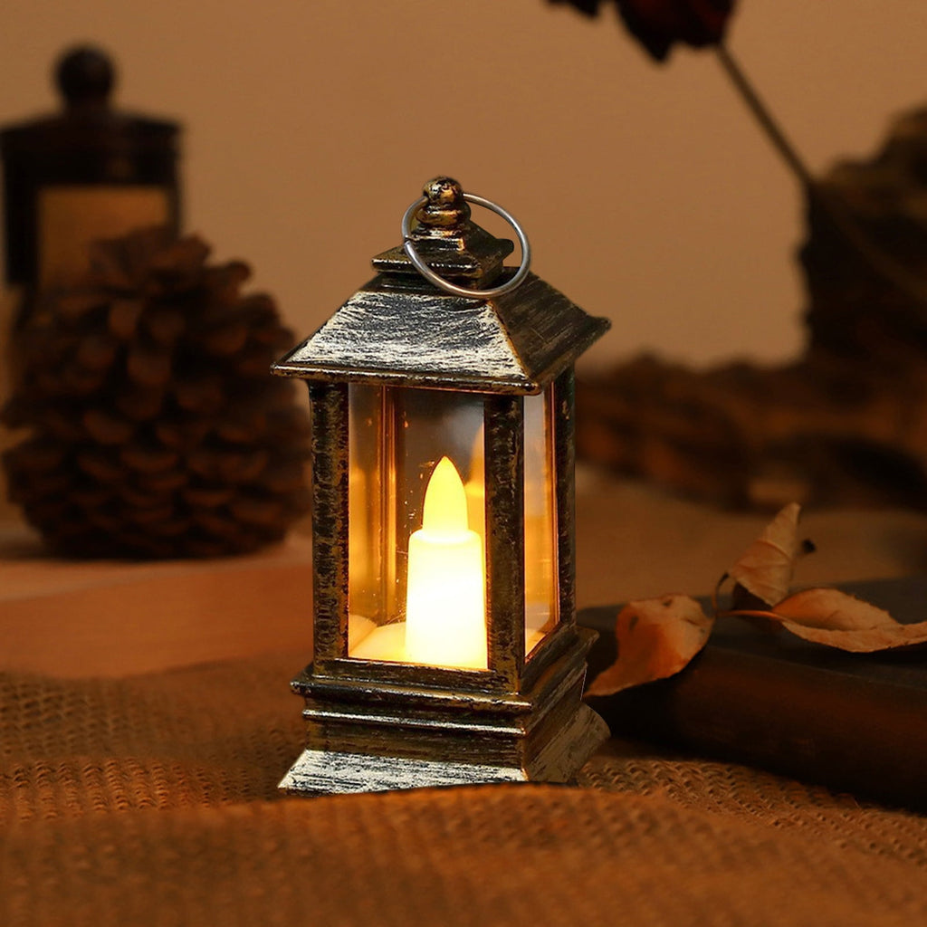 Lanterns Decorative Indoor & Outdoor- Black Candle Lantern, 3.7in Waterproof LED Lantern for Patio & Porch, Battery-Powered Hanging Vintage Lanterns with Timer for Weddings, Transparent