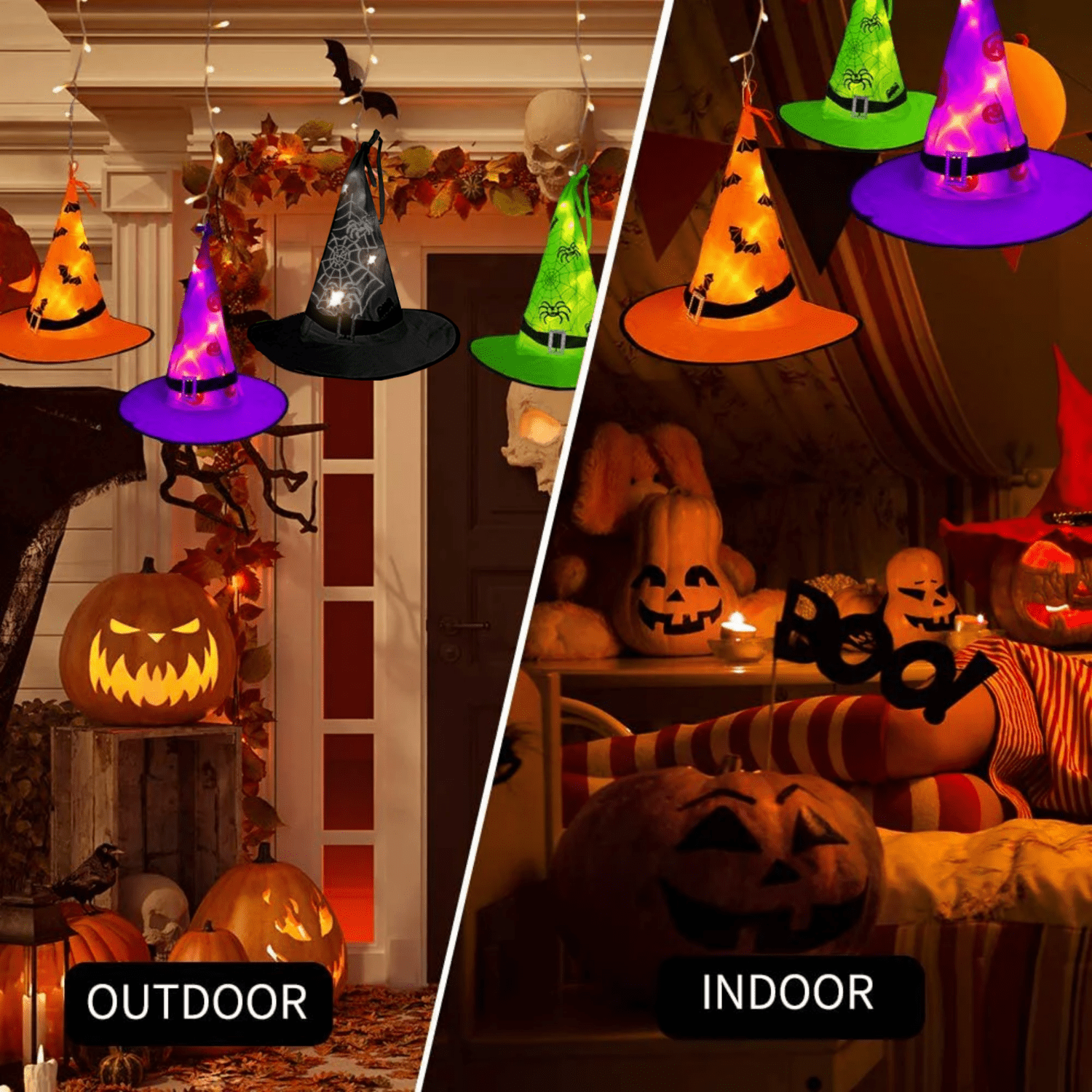 PMMIPNW Halloween Decorations Lighted Witch Hats Waterproof 5 PCS, Glowing Witch String Lights 12FT, Remote Control with 8 Modes for Outdoor Garden Halloween Party Decoration