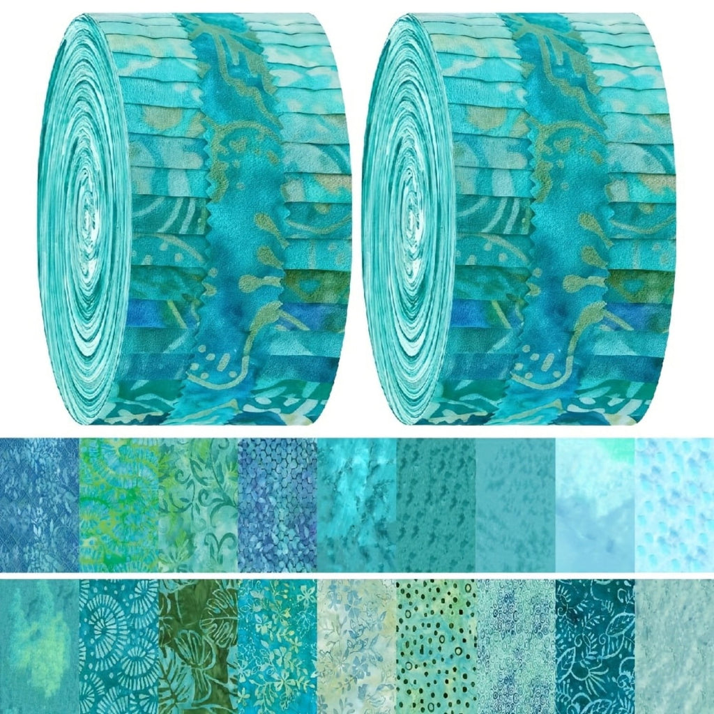 Heymaple 40Pcs Jelly Roll Fabric Strips for Quilting and Sewing, 2.6" x 20" Precut Fabric for DIY Crafting, Blue Green Lake