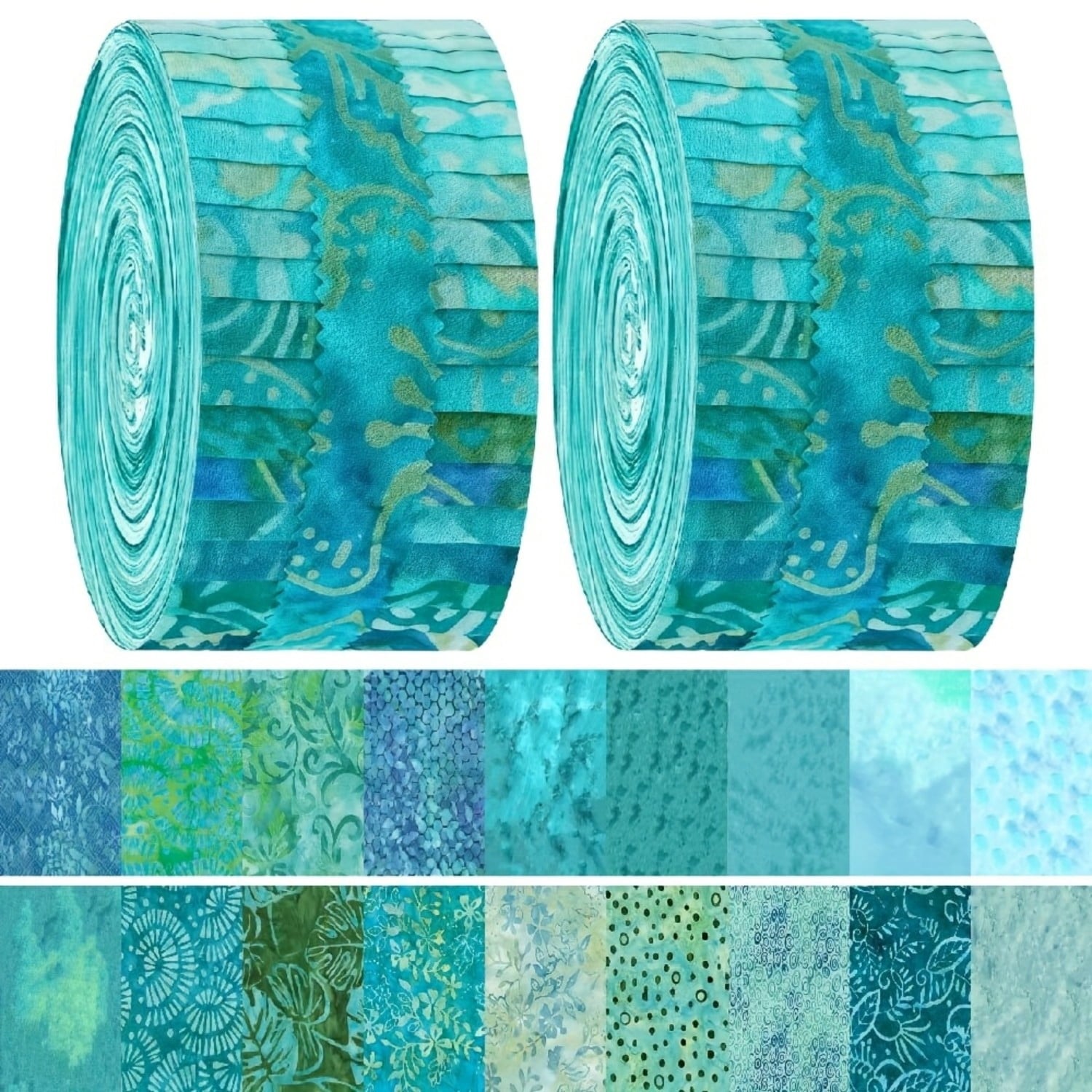 Heymaple 40Pcs Jelly Roll Fabric Strips for Quilting and Sewing, 2.6" x 20" Precut Fabric for DIY Crafting, Blue Green Lake