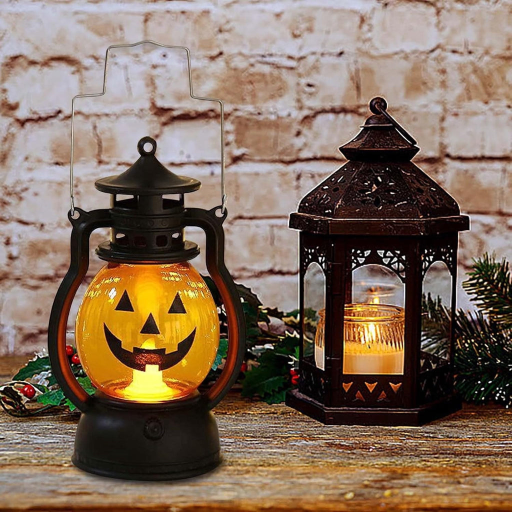 LHNFT Halloween Lantern Night Light, Vintage Oil Lamp Wall Light Outdoor, Battery Operated Hanging Lantern for Party Decor, Halloween Decorations Outdoor
