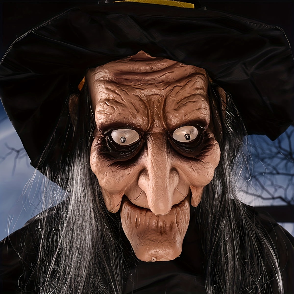Halloween animated witch with sound and light effects (AAA batteries not included), perfect for haunted house decoration, voice-activated witch party horror hangings, Halloween escape props