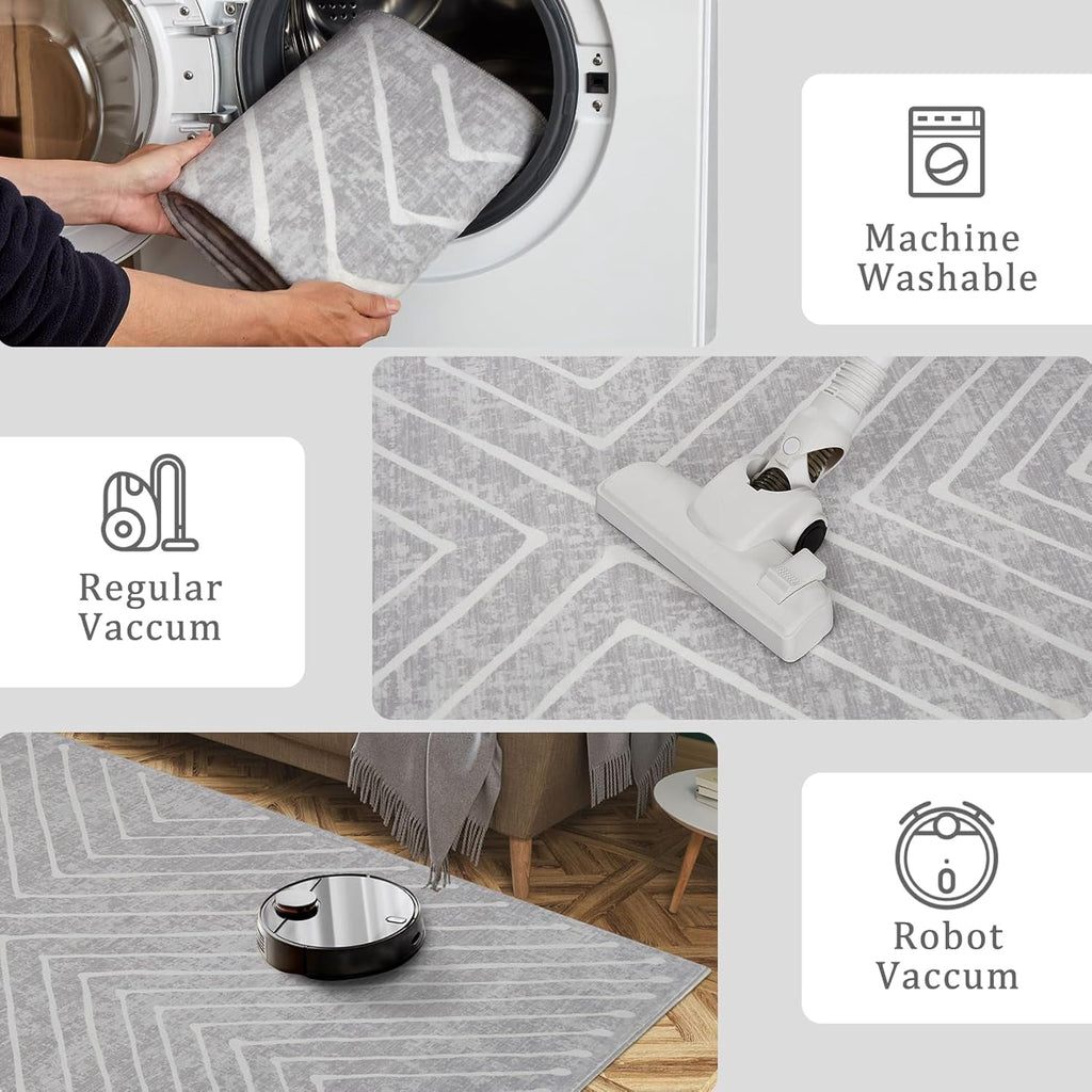 Washable Rug 10x13 Area Rug for Bedroom Modern Living Room Rug Non Slip Striped Large Area Rug Soft Non Shedding Throw Rugs Stain Resistant Carpet for Dining Room Nursery Navy 10'x13'